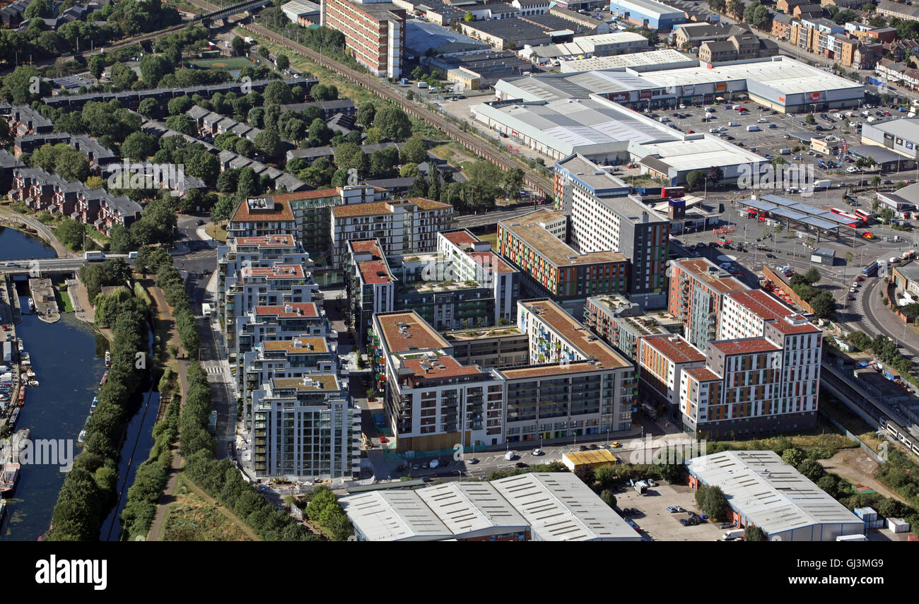Luftaufnahme des Perkyn Square, Hale Dorf, Tottenham Hale, London N15, UK Stockfoto