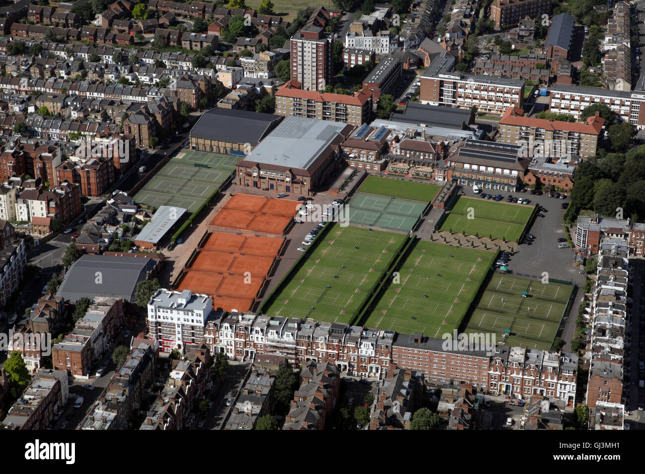 Luftaufnahme von The Queens Club Tennisplätze in West-London, UK Stockfoto