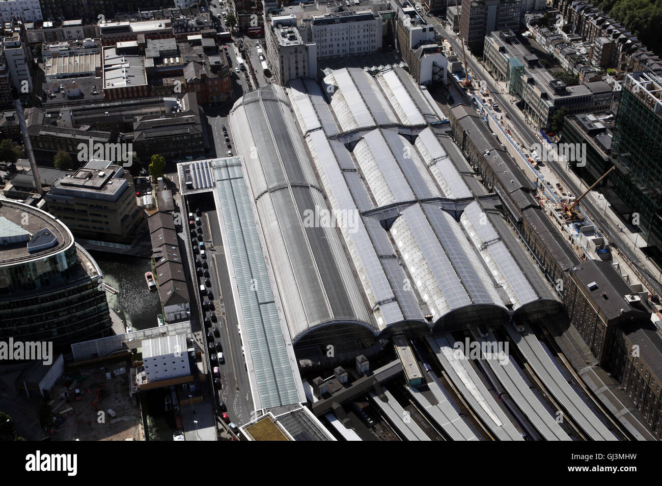 Luftaufnahme von London Paddington Station, Praed Street W2 Stockfoto