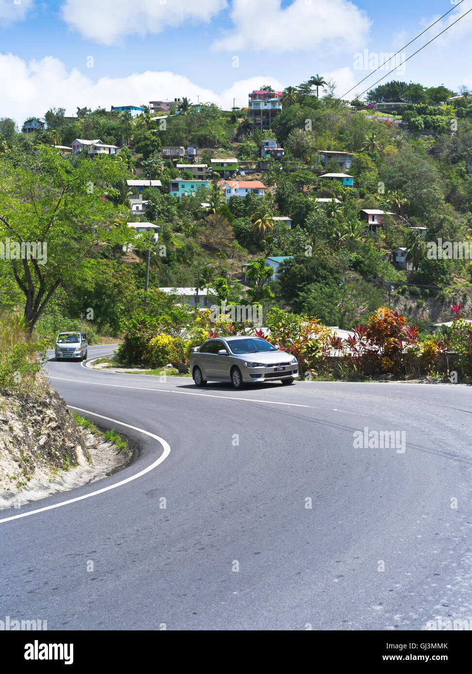 dh ST LUCIA Karibik Karibik Straße Verkehr Autos Stockfoto