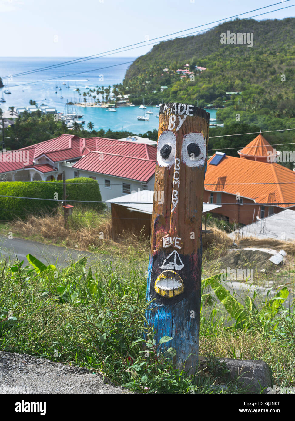 dh Marigot Hafen St. LUCIA Karibik Karibik Kunst aus Holz schnitzen Stockfoto