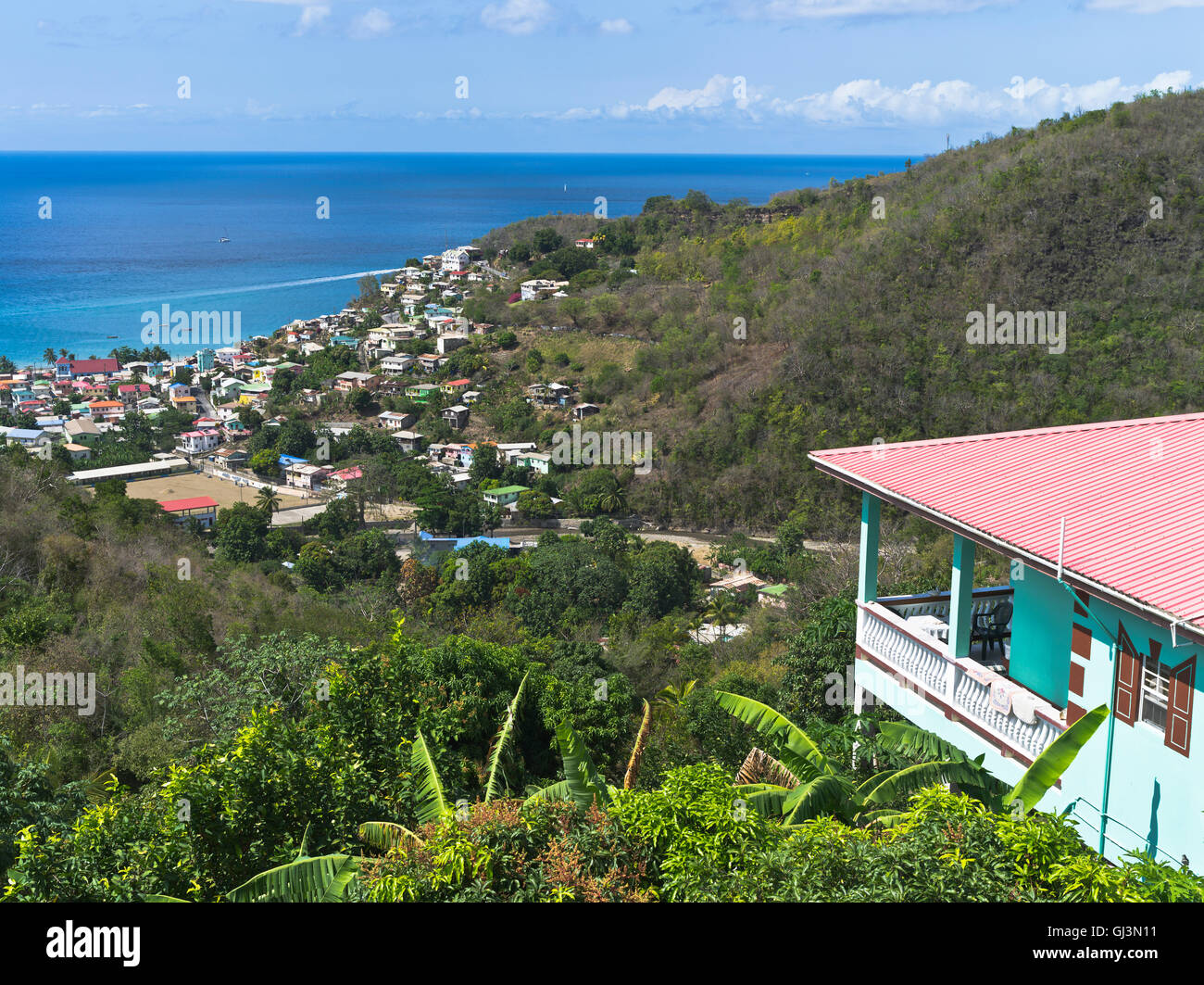 dh Kanarischen Inseln St. LUCIA Karibik Karibik Haus Blick auf Dorf Bucht Meer Stockfoto