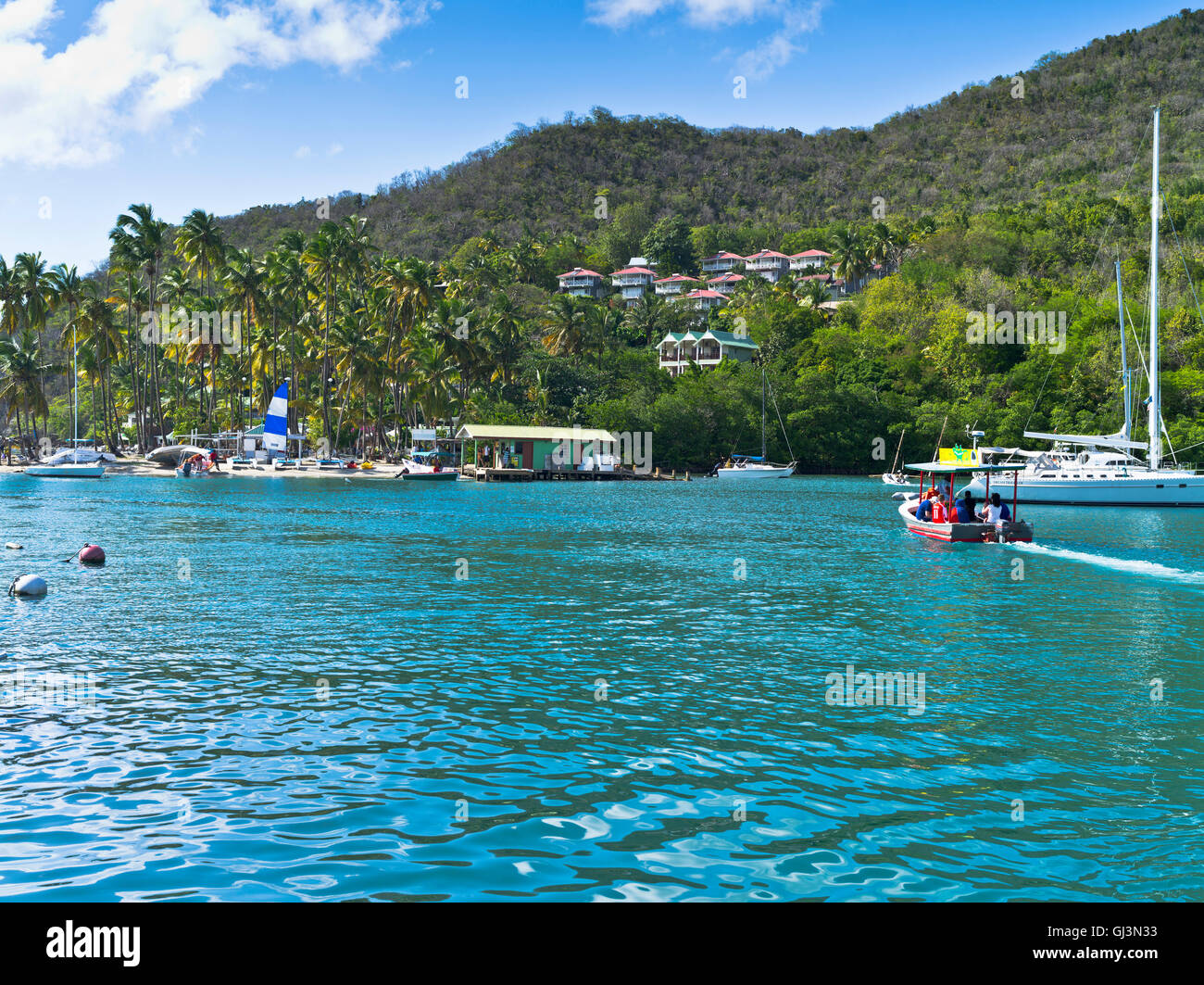 Dh Marigot Hafen Bay St. Lucia KARIBIK Karibik Wasser Taxi Fähre Dr Dolittle Beach Boat Westinseln Stockfoto