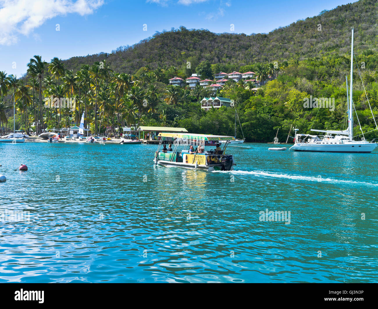 dh Marigot Hafen St. LUCIA Karibik Karibik Wassertaxi ferry Dr. Dolittle Strand Stockfoto