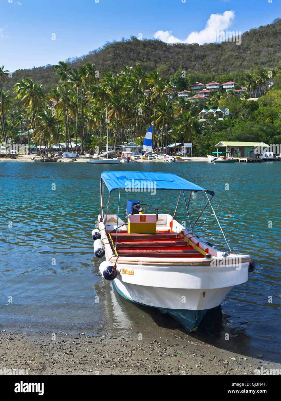 Dh Marigot Hafen Bay St. Lucia KARIBIK Karibik Wasser Taxi Fähre Dr Dolittle Beach Boat Stockfoto