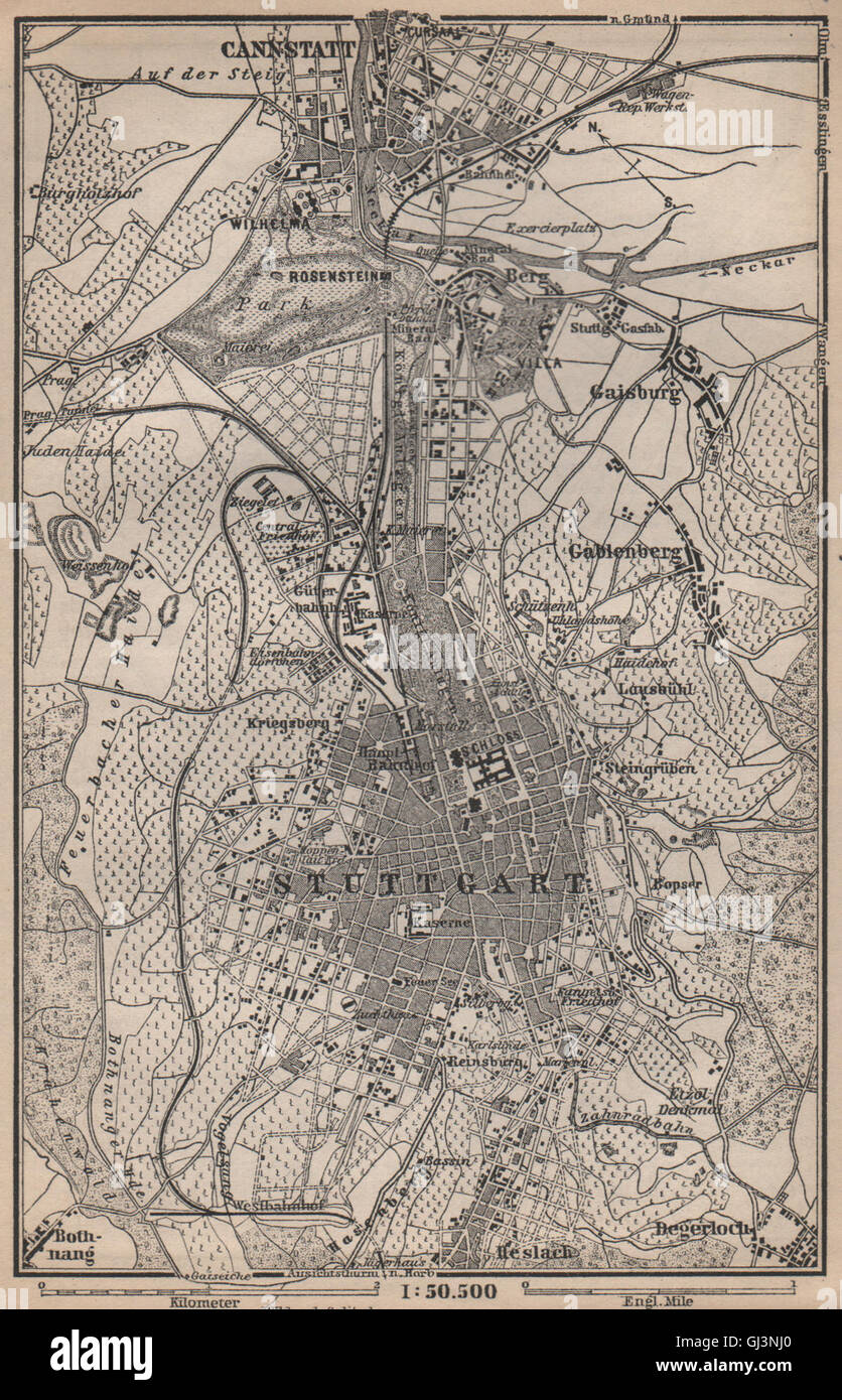 STUTTGART Stadt Stadt attraktivem & Umgebung. Cannstatt. Baden-Württemberg, 1895 Karte Stockfoto