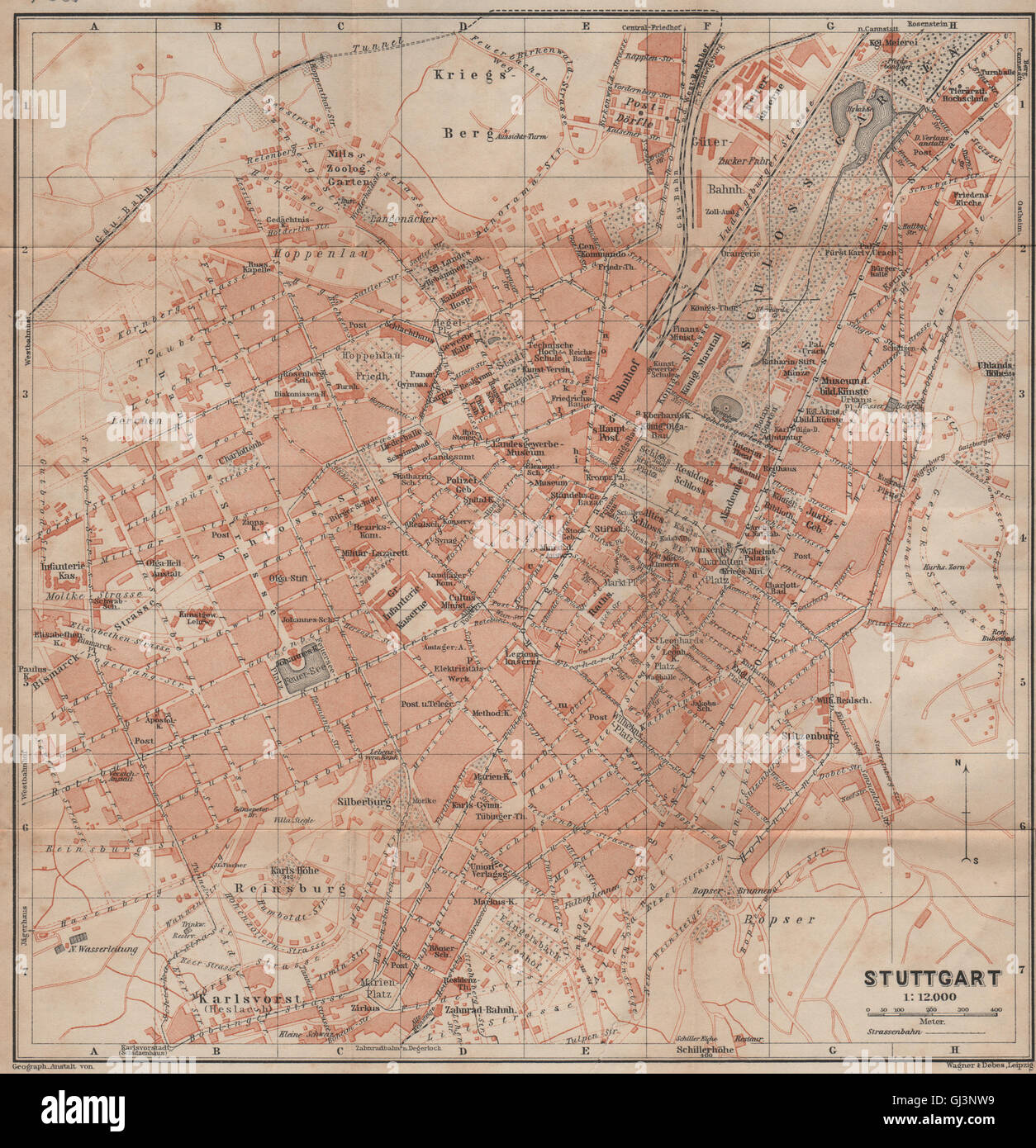 STUTTGART antiken Stadt Stadt attraktivem. Baden-Württemberg Karte, 1902 alte Karte Stockfoto