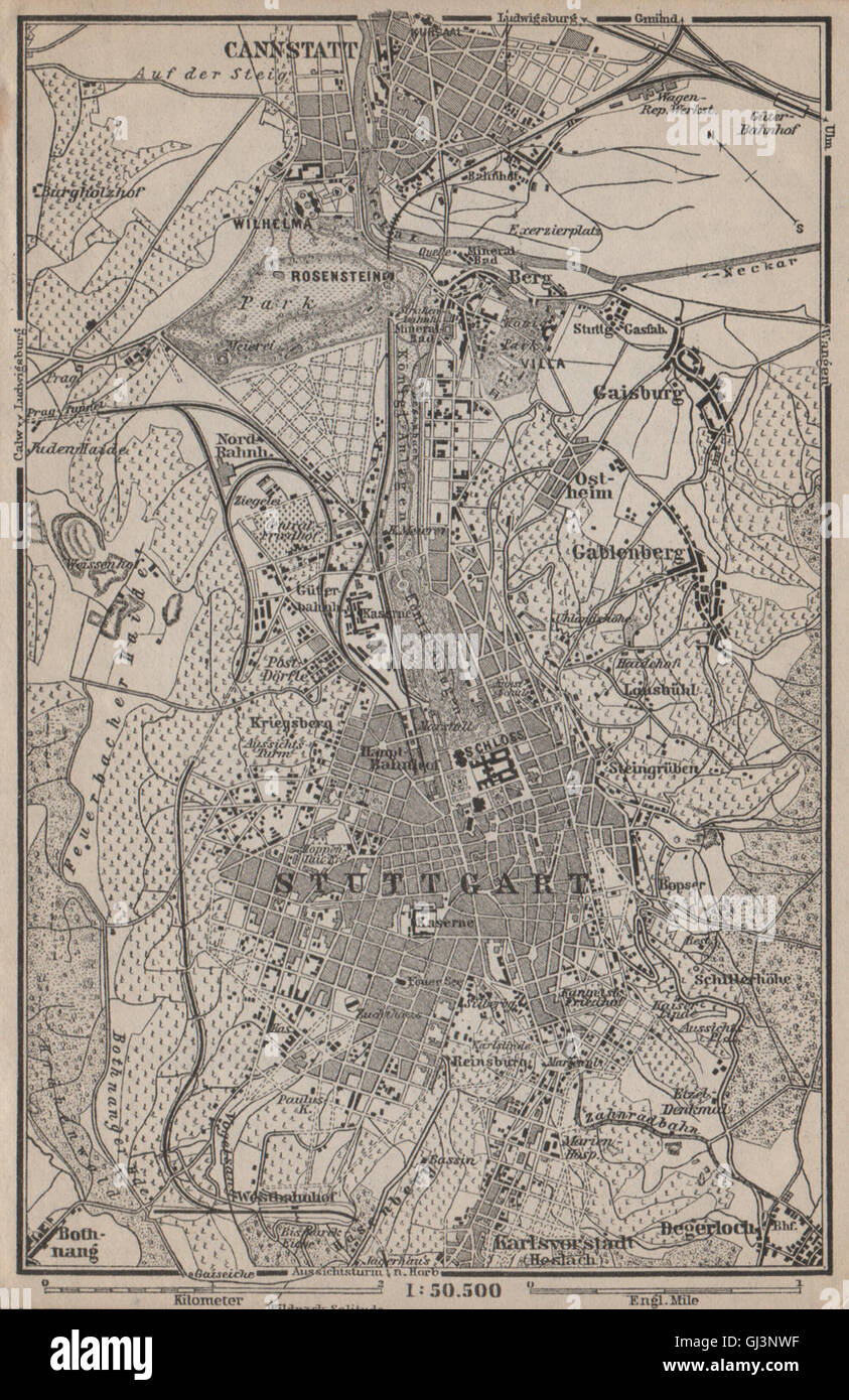 STUTTGART Stadt Stadt attraktivem & Umgebung. Cannstatt. Baden-Württemberg, 1902 Karte Stockfoto