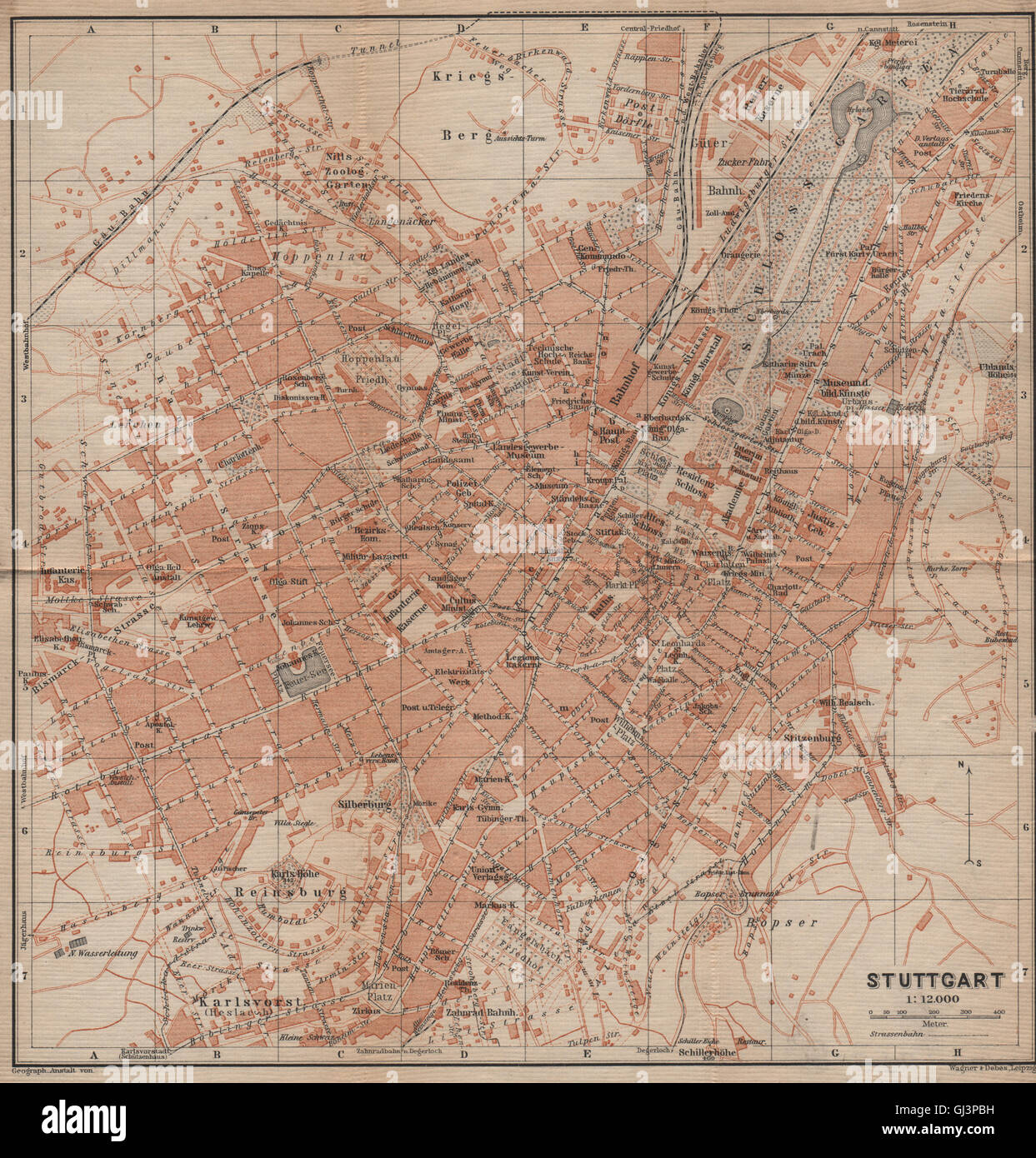 STUTTGART antiken Stadt Stadt attraktivem. Baden-Württemberg Karte, 1907 alte Karte Stockfoto