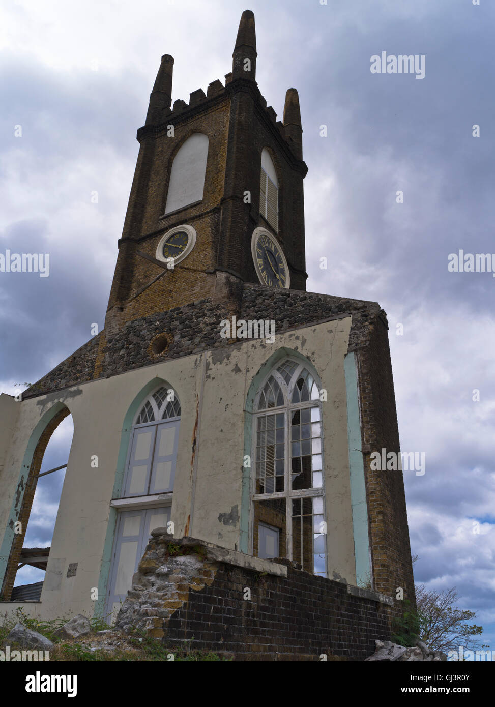 dh St George GRENADA CARIBBEAN Str. Andrews Kirche Ruinen von Hurrikan-Schäden-Presbyterian zerstört Stockfoto