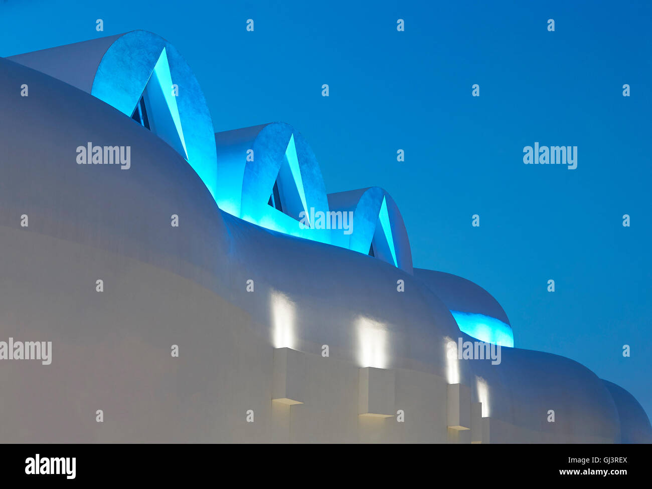 Außenfassade Detail in der Nacht. Mailand EXPO 2015, Korea Pavillon, Mailand, Italien. Architekt: BCHO Architekten, 2015. Stockfoto