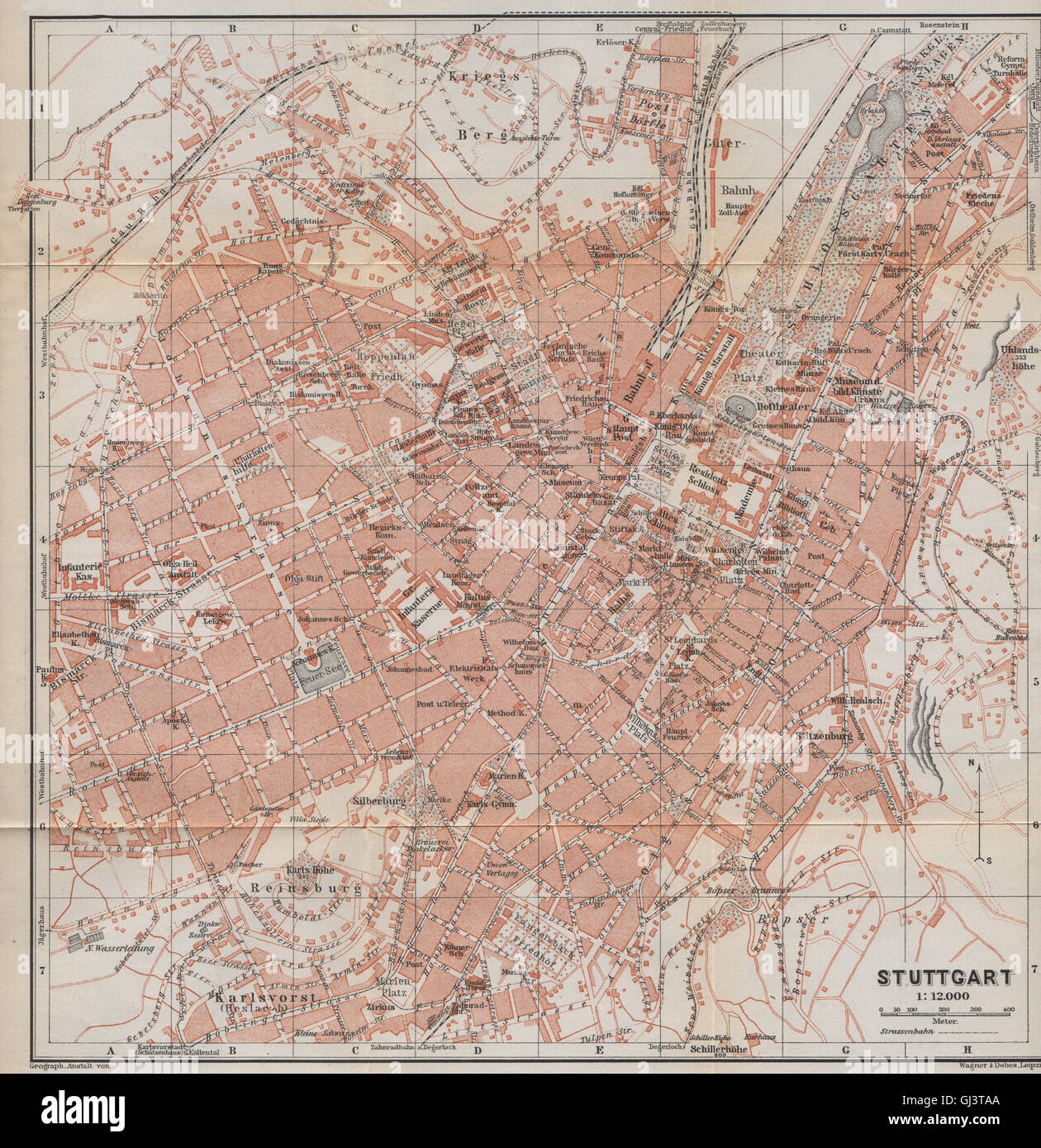 STUTTGART antiken Stadt Stadt attraktivem. Baden-Württemberg Karte, alte Landkarte 1914 Stockfoto