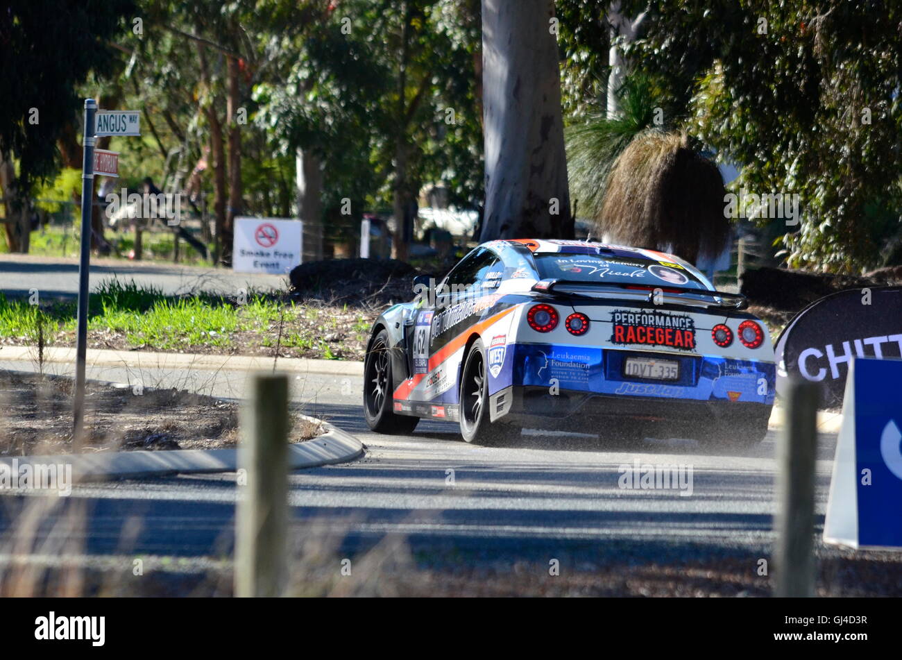 Perth West Australia.13th August 2016 konkurrierenden Auto auf der Straße kommen. Targa West Rallye teams dritten Tag Rallye Rennen um Landstädte und in Perth Stadt im Wettbewerb mit Wertungsprüfungen über vier Tage.  Stanley/Alamy live News Stockfoto