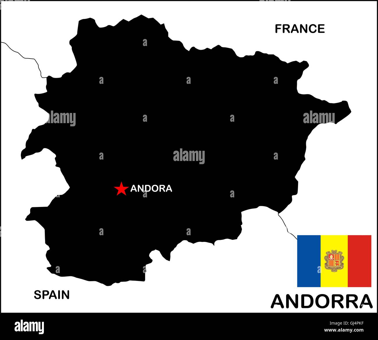 Andorra-Karte-schwarz Stockfoto