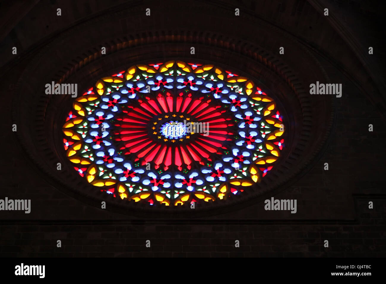 Stainglass in einer Kirche in Mallorca Spanien Stockfoto