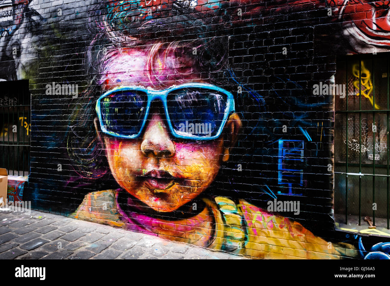 Street-Art aus der Queen Street in Melbourne. Stockfoto