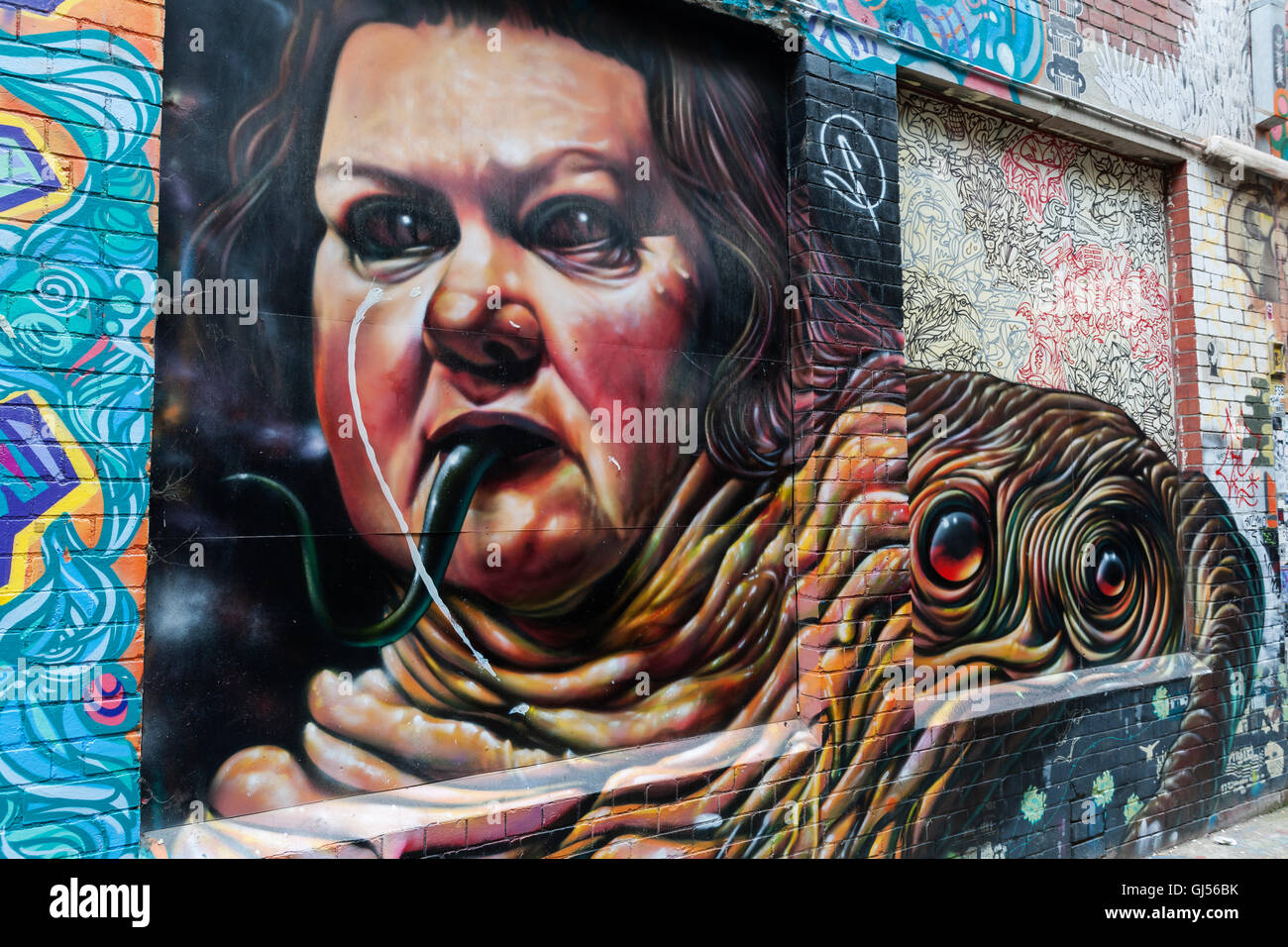 Street-Art aus der Franklin Street in Melbourne. Stockfoto