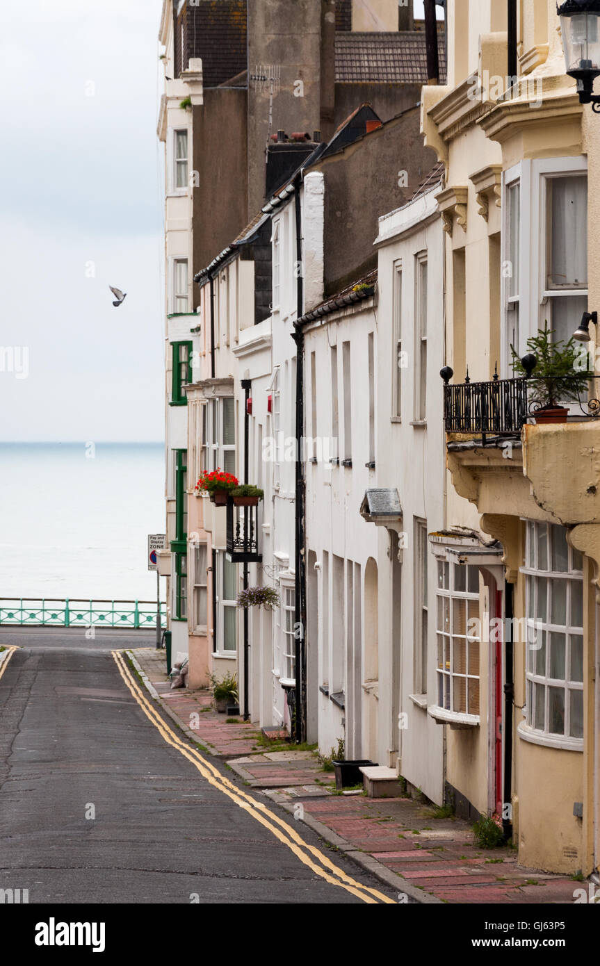 Brighton, East Essex, UK, Vereinigtes Königreich, England, terrassierte, Häuser, direkt am Meer, Gebäude, Stockfoto