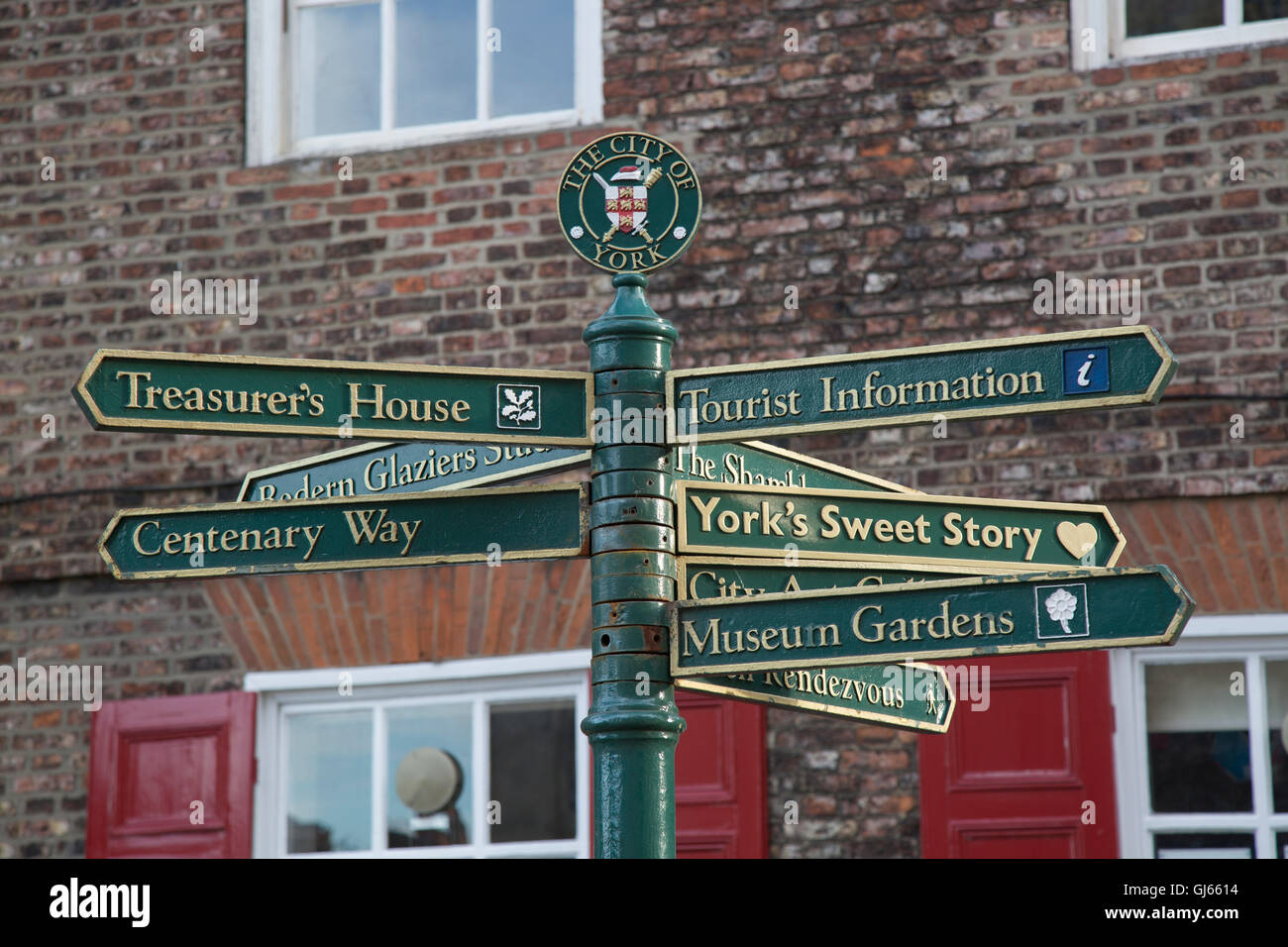 Tourist Information Zeichen, York, England, UK Stockfoto