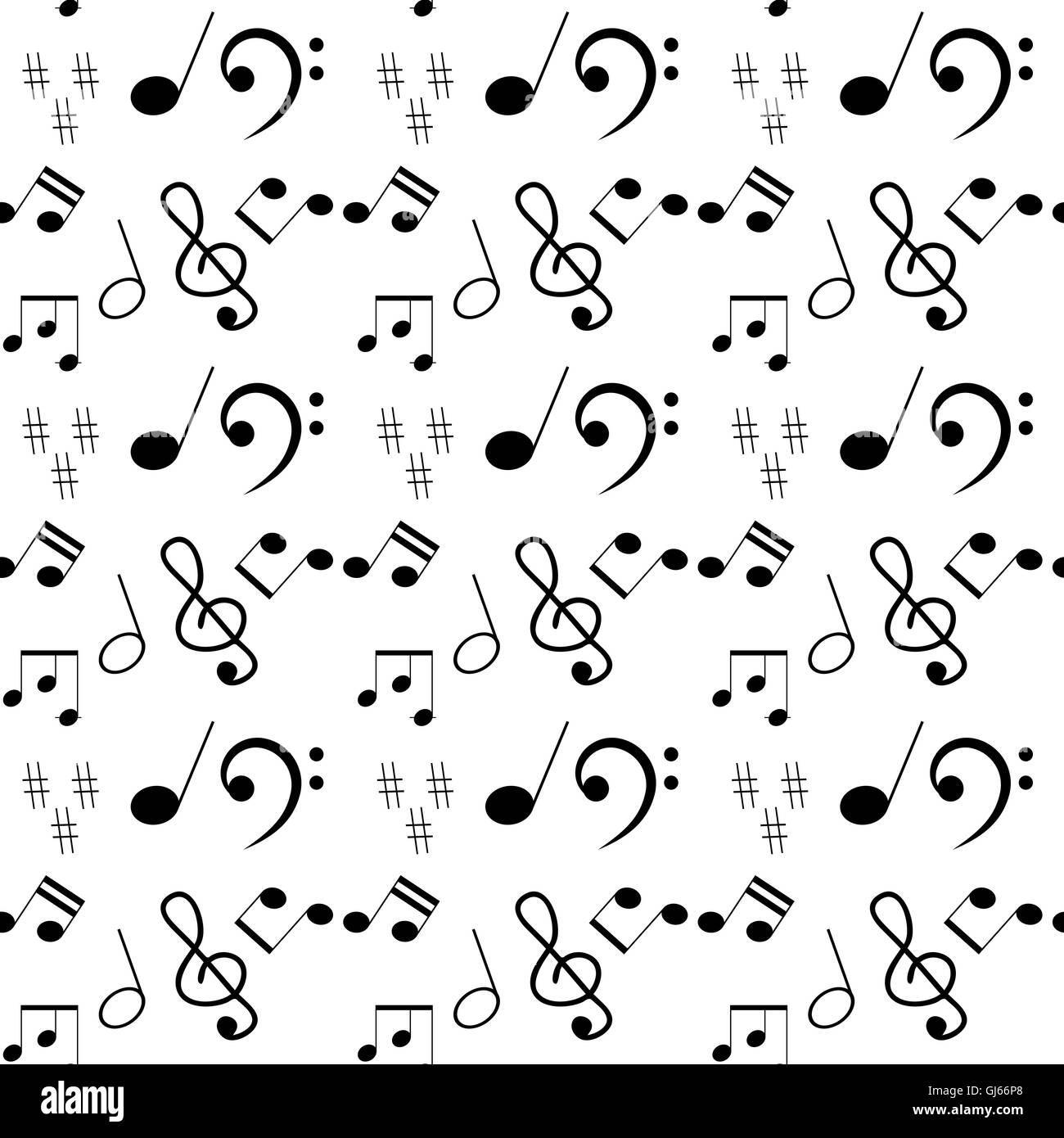 Musik Musterdesign. Monochromes Muster mit Noten und Violinschlüssel. Vektor-illustration Stockfoto
