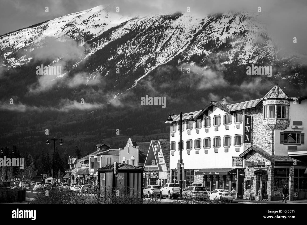 Die Innenstadt von Jasper, Banff, Alberta Stockfoto