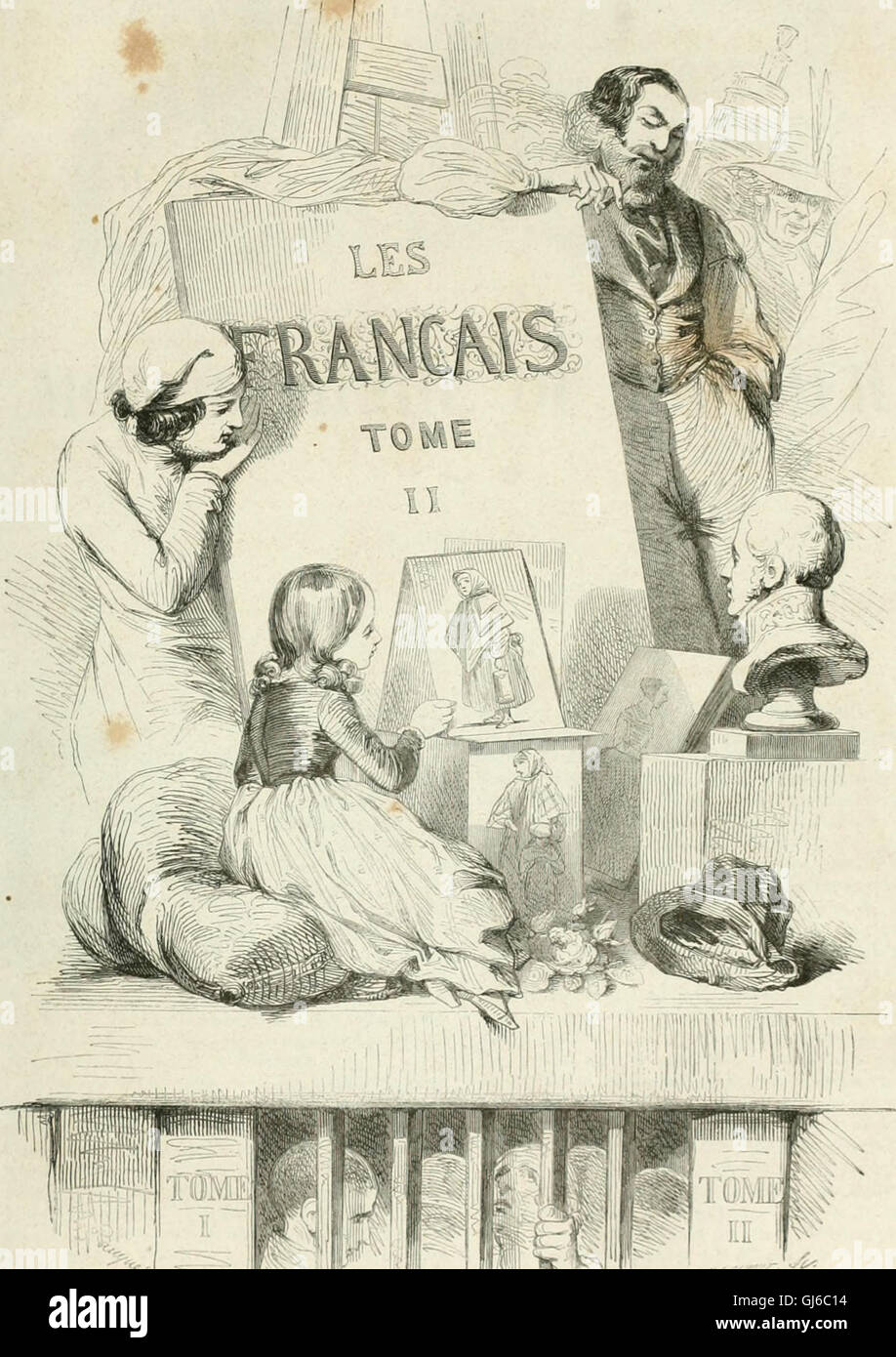 Les Francais peints par eux-mêmes, veröffentlicht 1853, bietet eine Sammlung von Selbstporträts und Charakterstudien der französischen Gesellschaft, die über die nationale Identität, die Manieren und die Kultur der Zeit reflektiert. Stockfoto