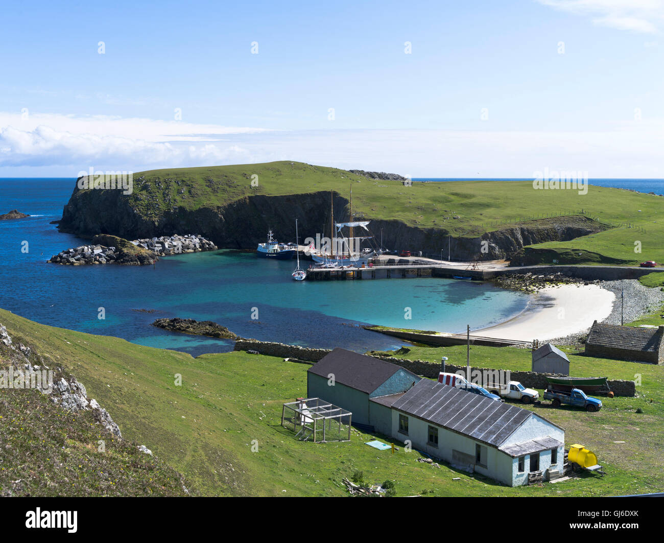 Dh alte Observatorium North Haven FAIR ISLE SHETLAND Pier Sand Beach Bu Ness Inseln Schottland Stockfoto