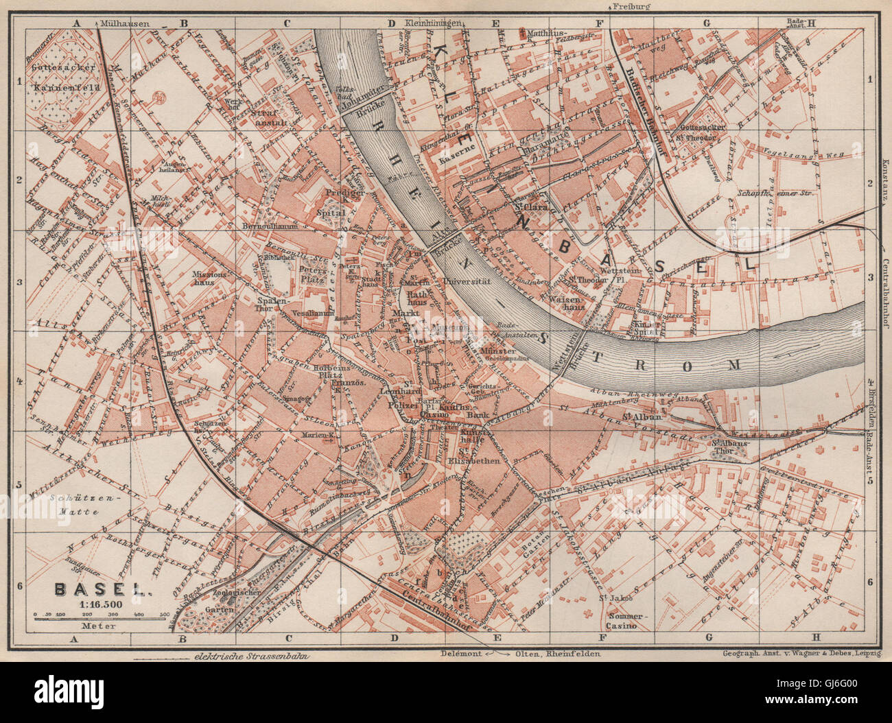BÂLE BASEL. In Basel. Stadt Stadt attraktivem. Schweiz-Suisse-Schweiz, 1897-Karte Stockfoto