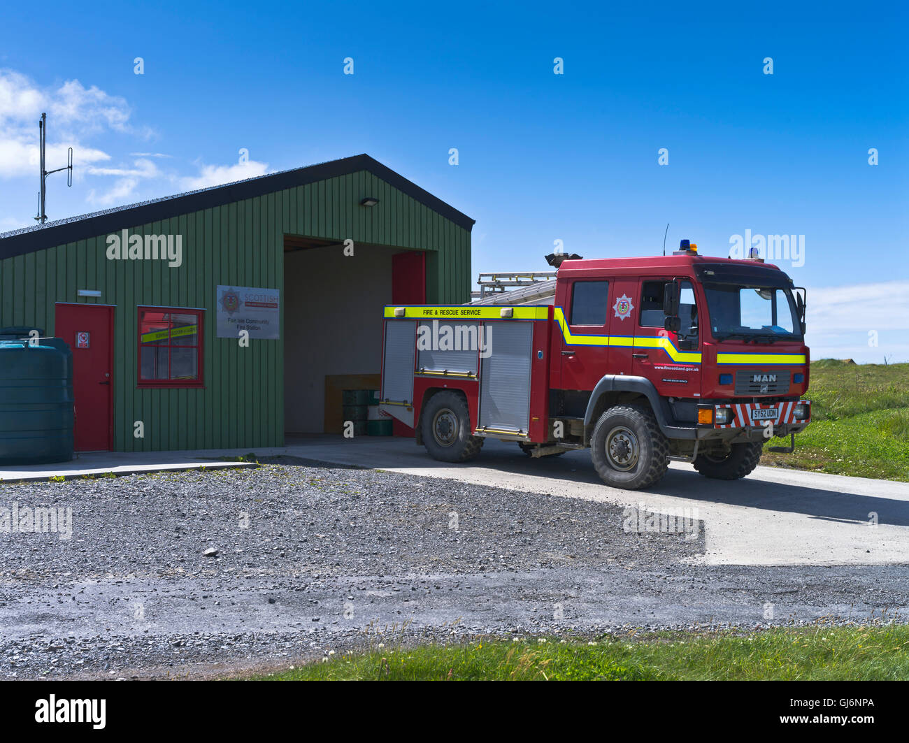 dh FAIR ISLE SHETLAND lokale Feuer Lokschuppen LKW-Schottland-Inseln Stockfoto