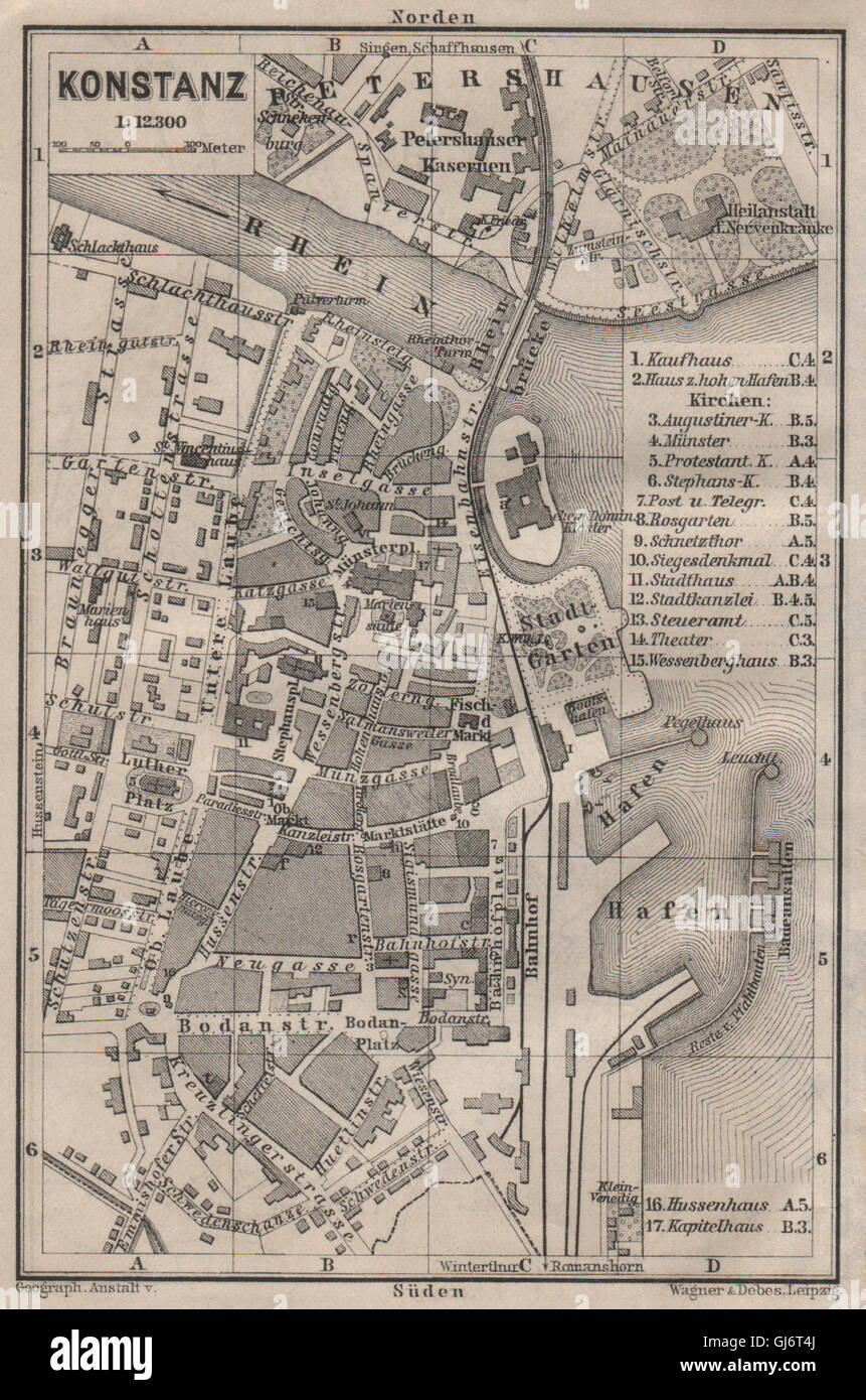 IN KONSTANZ. KONSTANZ. Stadt Stadt attraktivem. Deutschland Karte. BAEDEKER, 1905-Karte Stockfoto