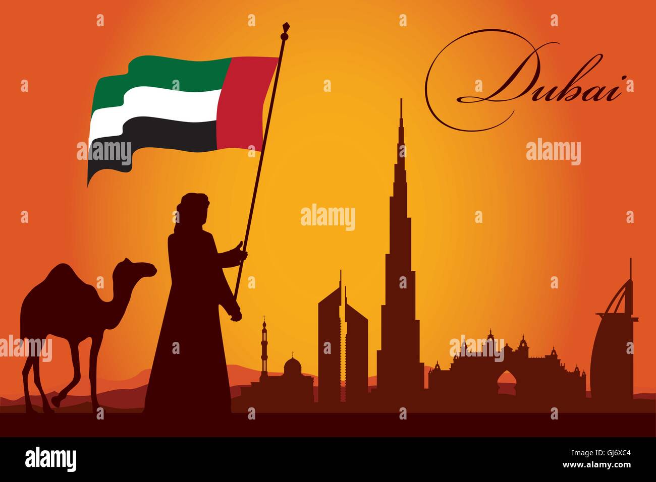 Dubai Stadt Skyline Silhouette Hintergrund Stock Vektor