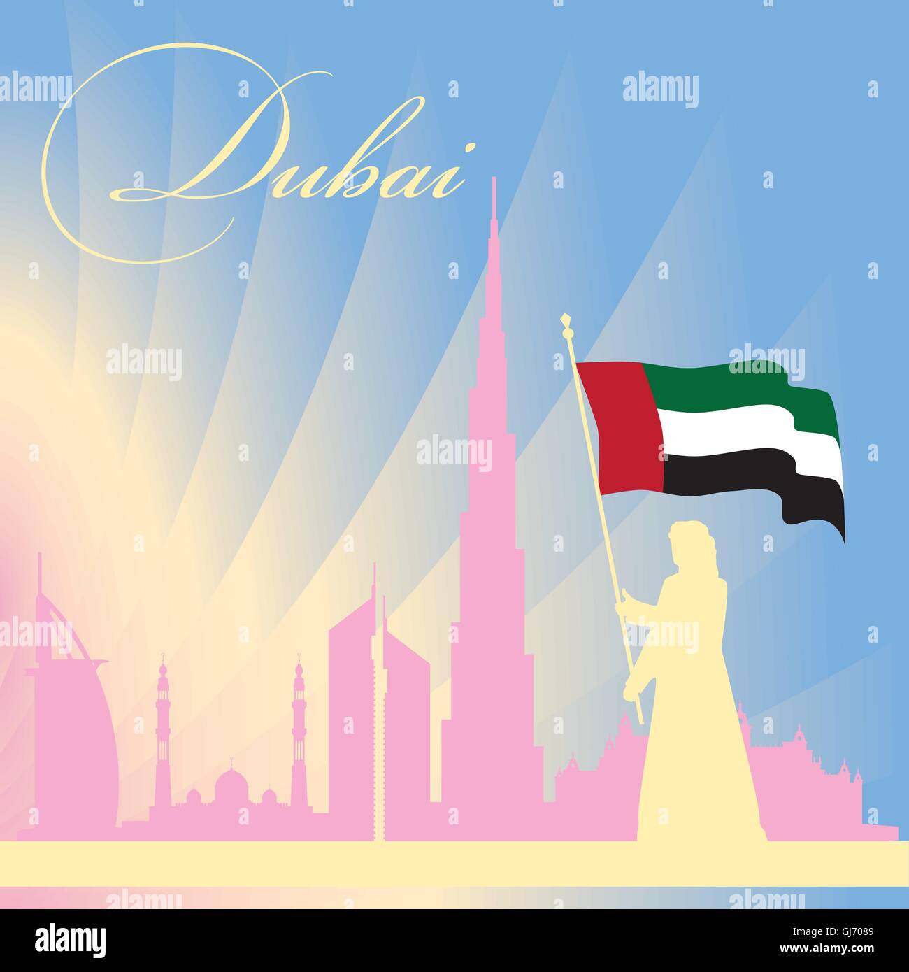Dubai Stadt Skyline Silhouette Hintergrund Stock Vektor