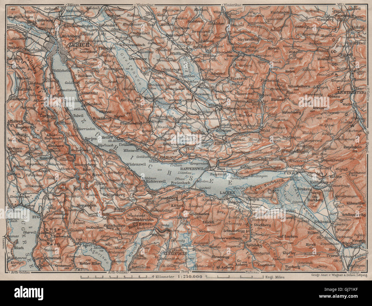 ZÜRICHSEE. Zürcher siehe Lachen Utznach.Topo-Karte. Schweiz Schweiz, 1911 Stockfoto