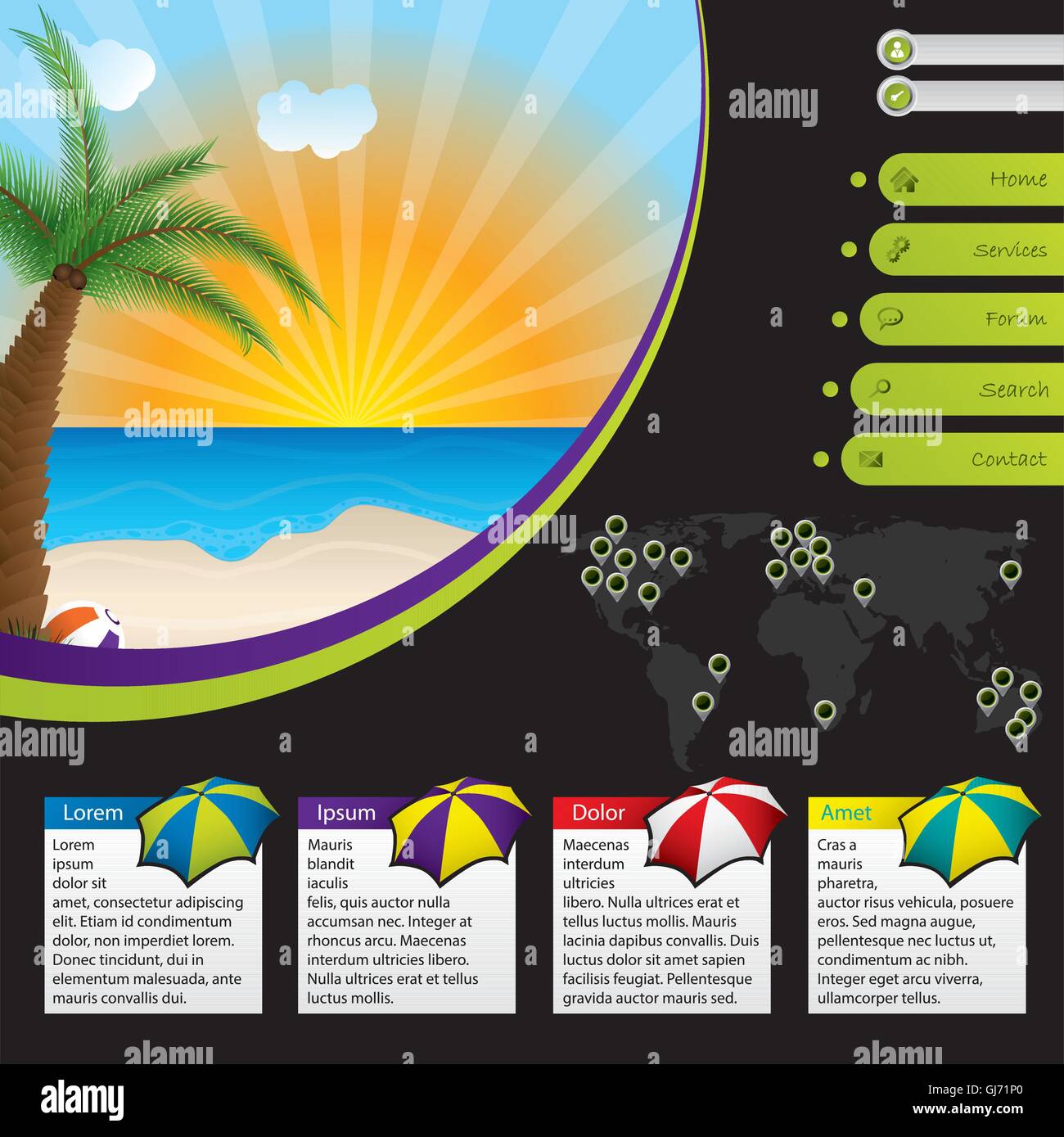 Urlaub-Reisen-Website-Templates mit Optionen Stock Vektor