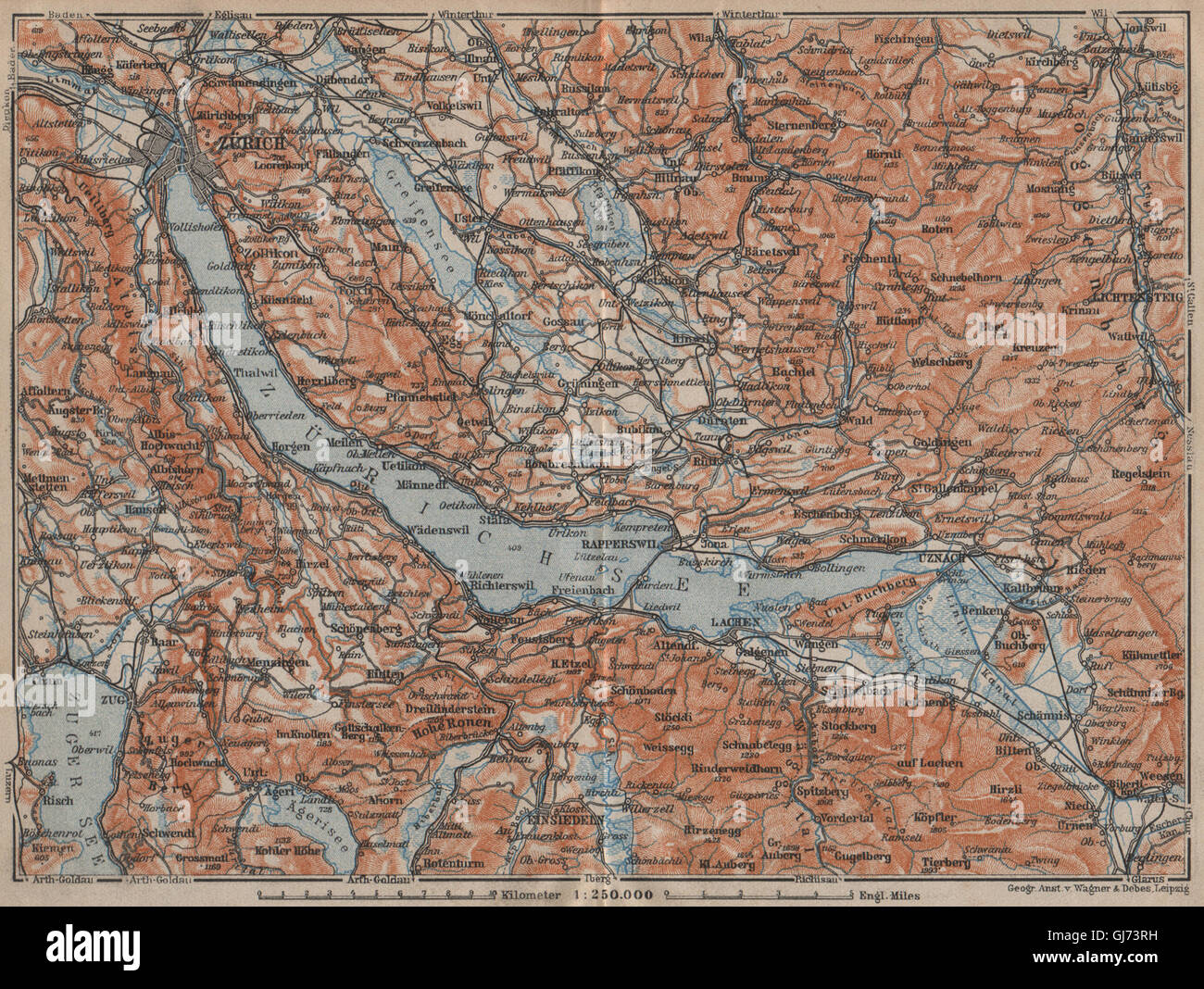 ZÜRICHSEE. Zürcher siehe Lachen Utznach.Topo-Karte. Schweiz Schweiz, 1913 Stockfoto