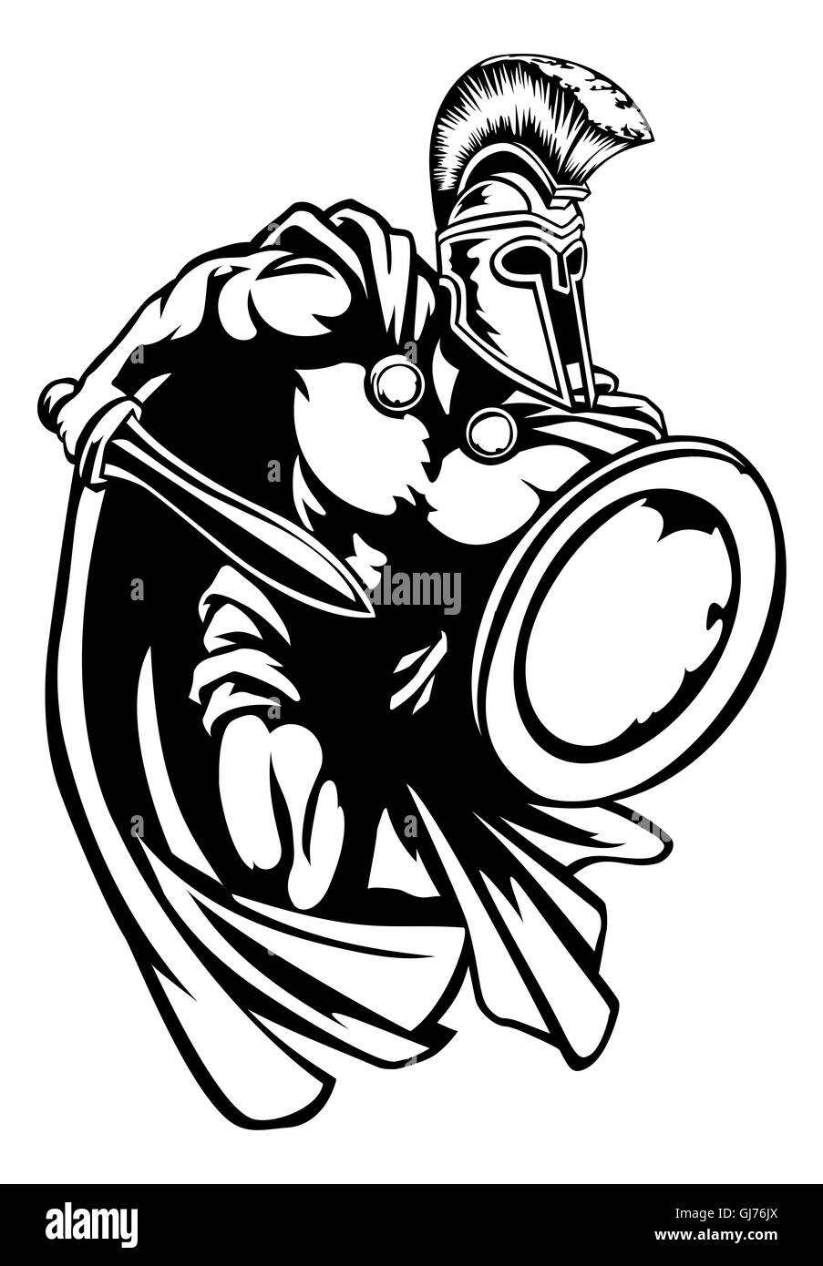 Spartan, Roman oder Trojaner Gladiator antiken griechischen Krieger mit Schild und Schwert korinthischen Helm Stockfoto