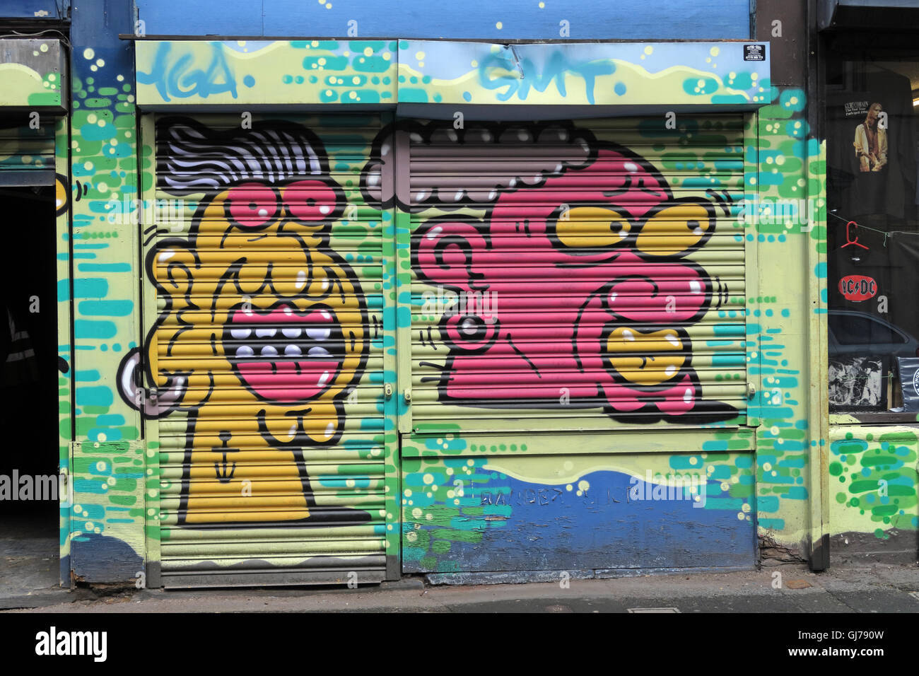 Fensterläden, nördlichen Viertel Artwork, NQ, Manchester, North West England, Großbritannien, M1 1JR Stockfoto