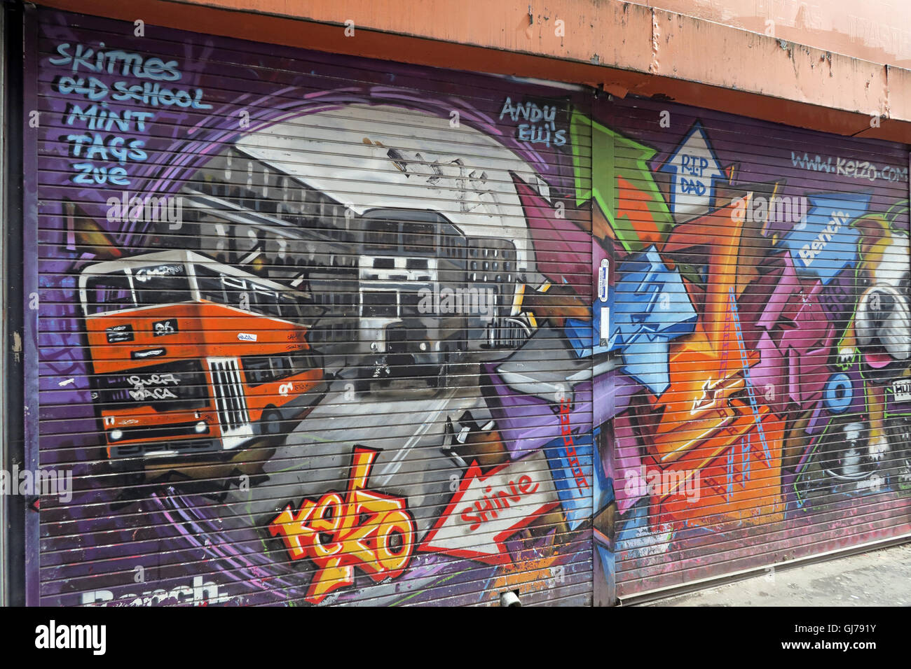 Kelzo Manchester Wandbild in Shutter, Koffee Topf, nördlichen Viertel Artwork, NQ, Manchester, North West England, Großbritannien, M1 1JR Stockfoto