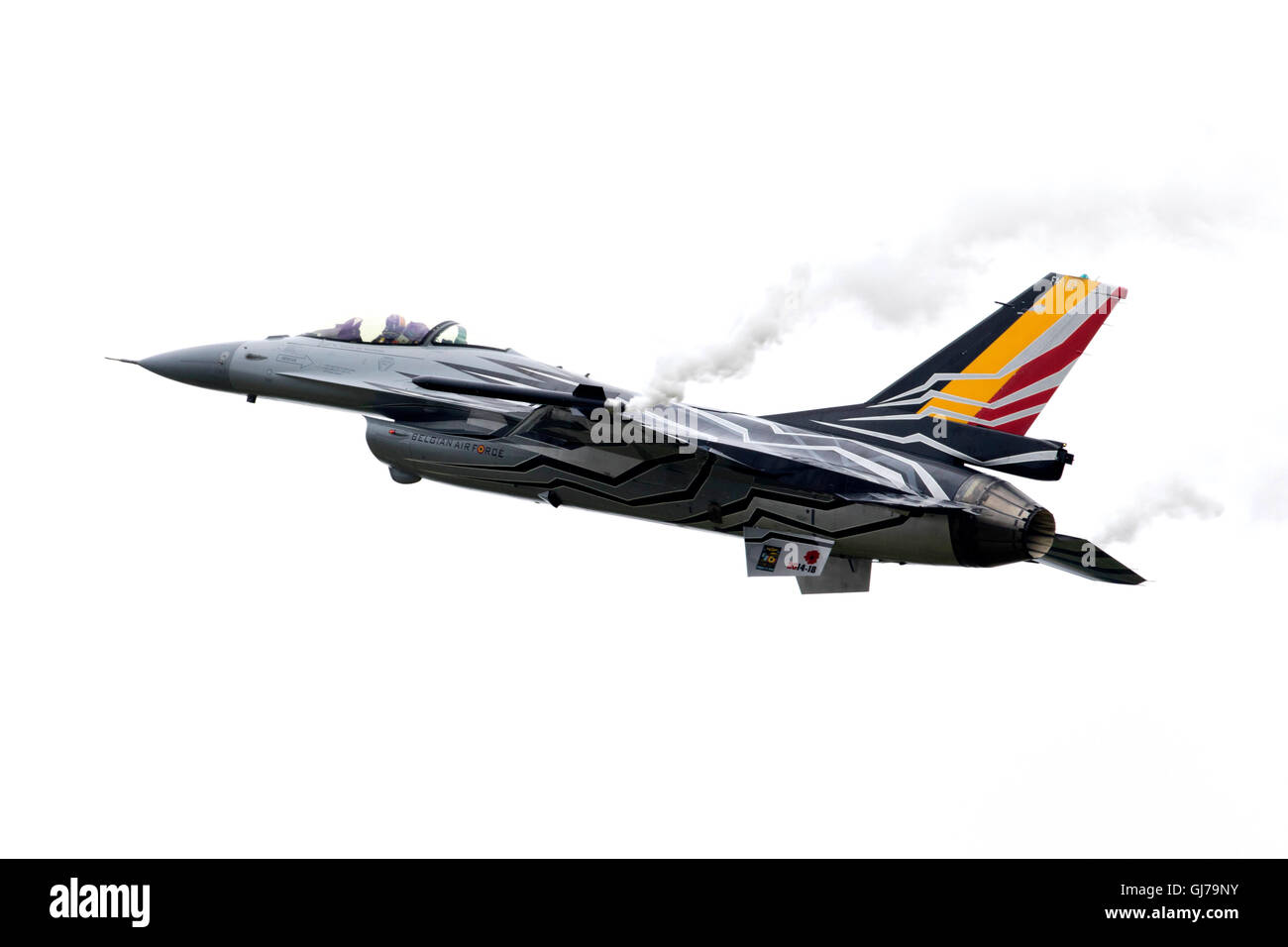 BIN Belgien Air Force BAF F-16 Fighting Falcon 350 Sqn/10 Flügel Gizmo de Moortel auf 2016 RIAT Royal International Air Tattoo Stockfoto