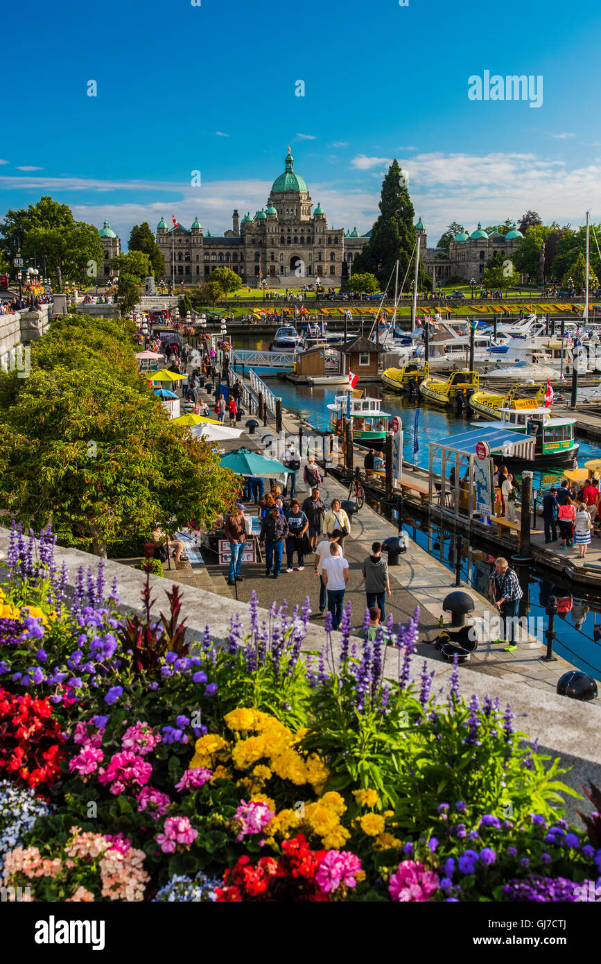 Blick auf den Inner Harbour von Victoria, Victoria, Britisch-Kolumbien, Kanada Stockfoto