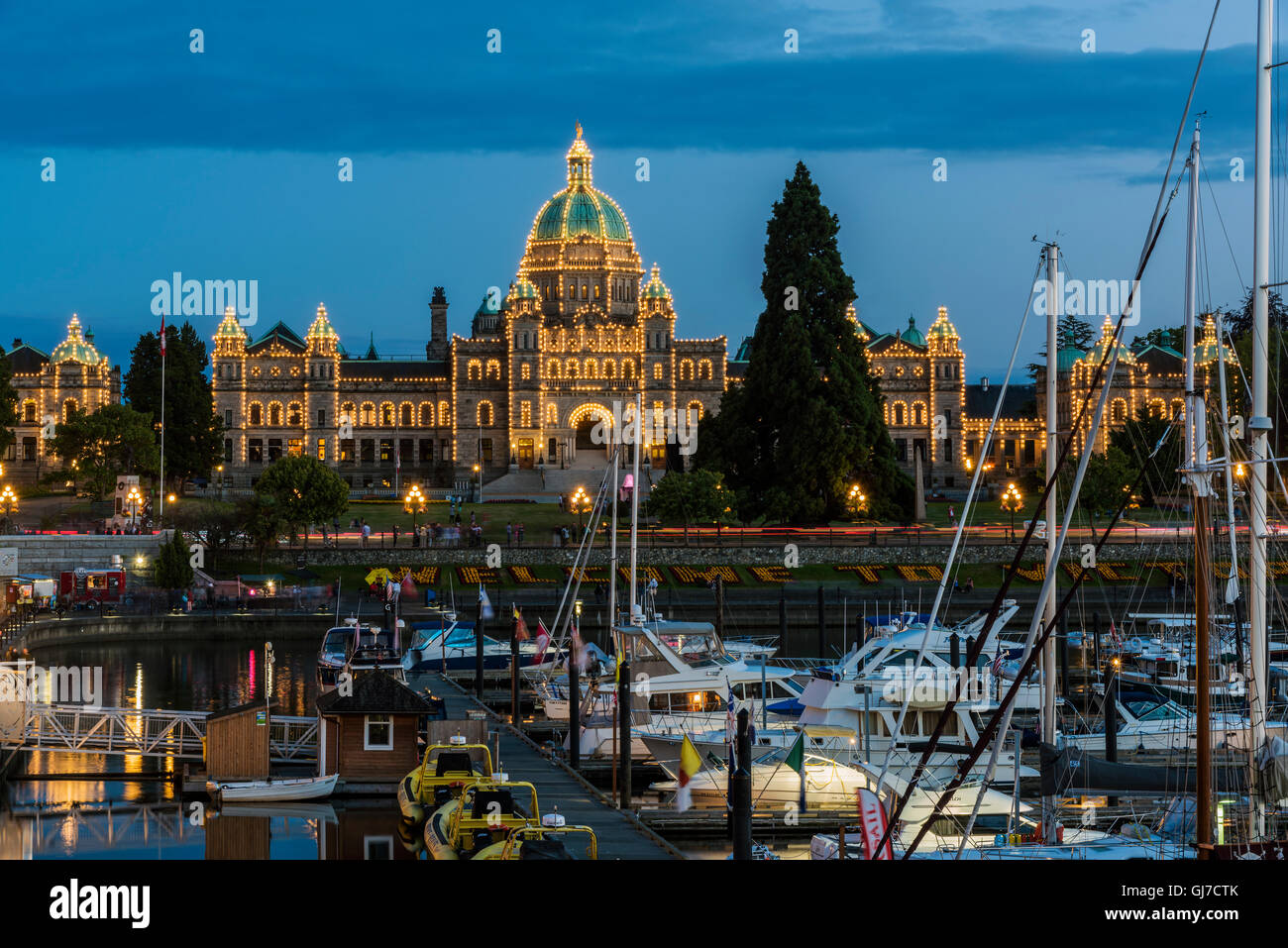 Nachtansicht der British Columbia Parlamentsgebäude, Victoria, Britisch-Kolumbien, Kanada Stockfoto