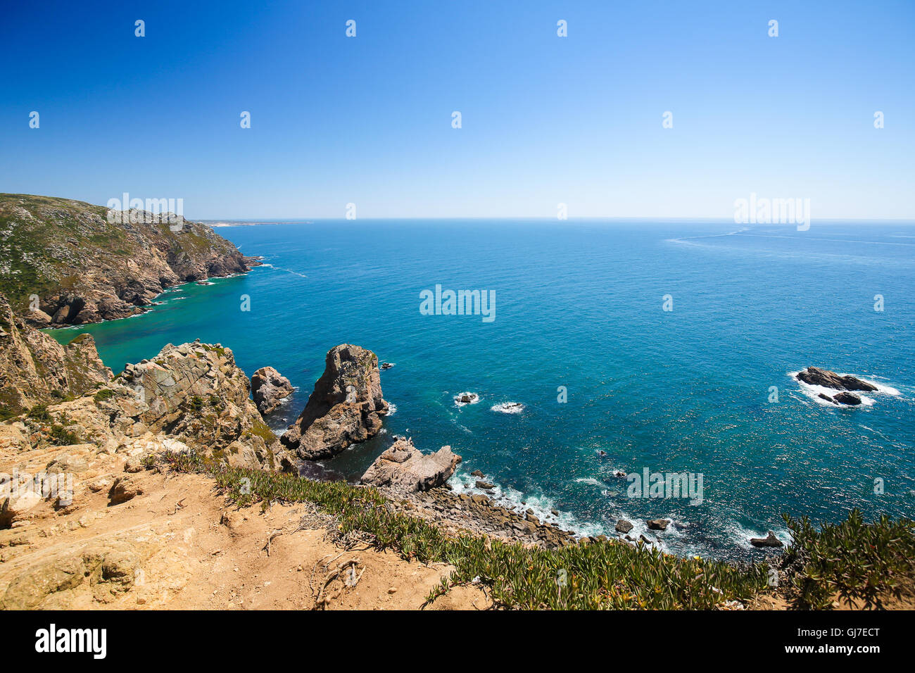 Cabo da Roca ist ein Kap befindet sich in der Nähe von Lissabon bildet den westlichsten Umfang der portugiesischen Festland und Kontinentaleuropa. Stockfoto