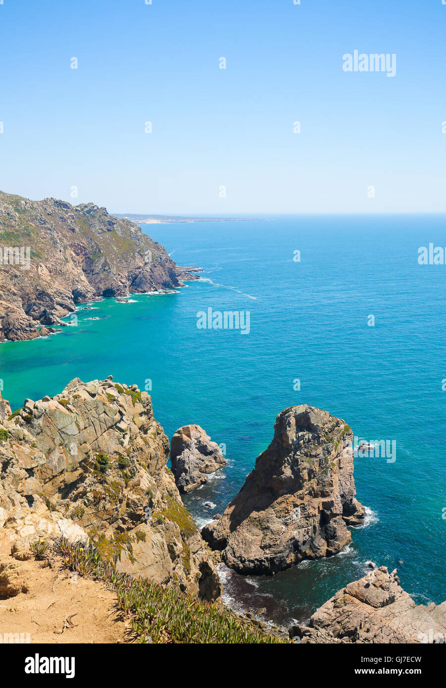 Cabo da Roca ist ein Kap befindet sich in der Nähe von Lissabon bildet den westlichsten Umfang der portugiesischen Festland und Kontinentaleuropa. Stockfoto