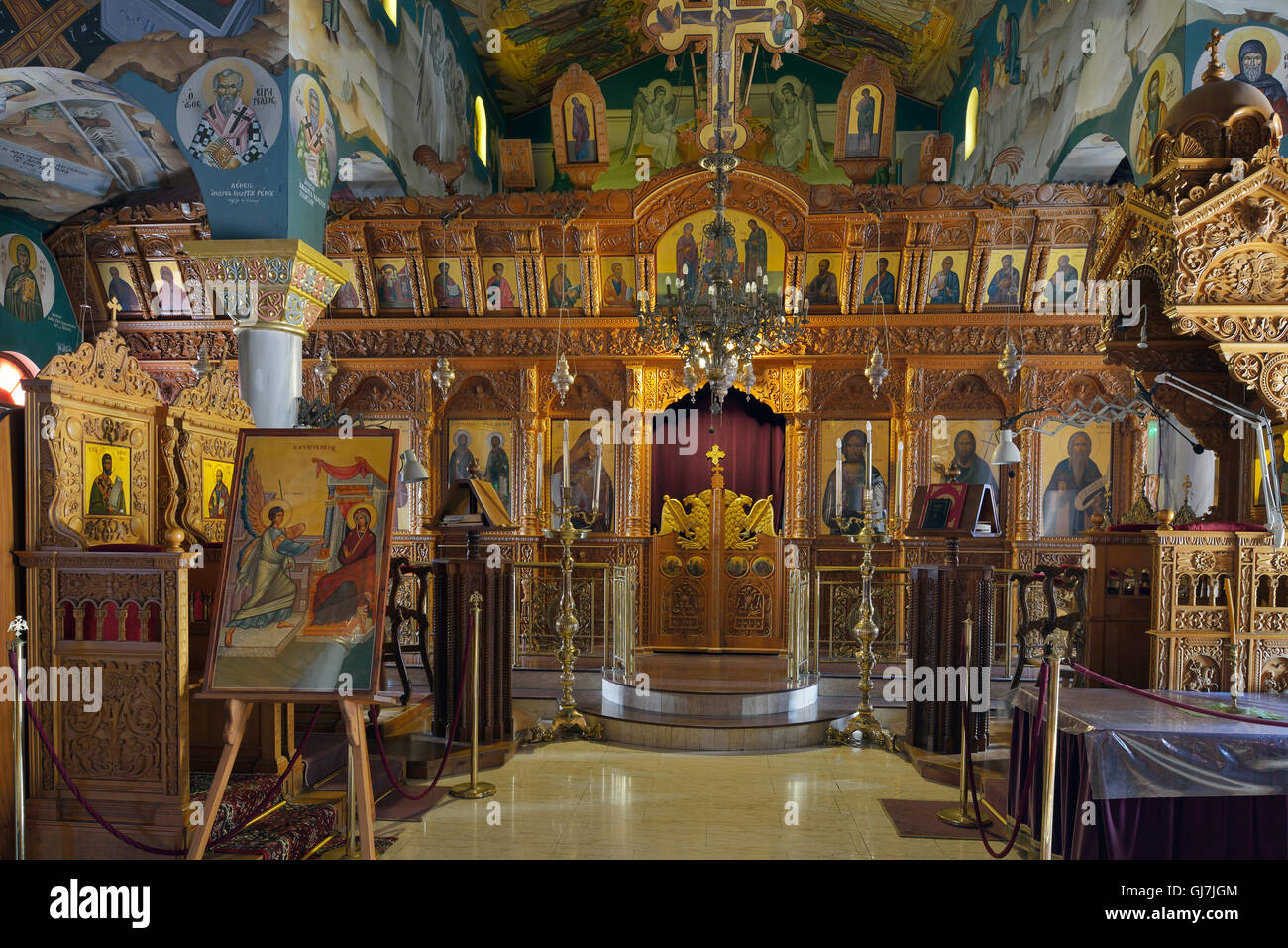 Innenraum der Kirche des Heiligen Rafil, Nikolaos und Paradies, Pachyammos, Chrysohou Bay, Zypern Stockfoto