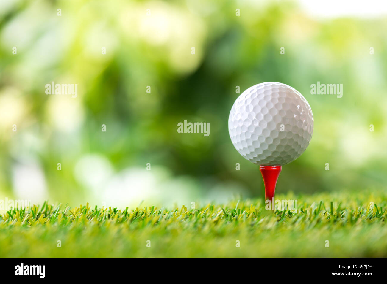 Golfball auf Tee-Golfplatz Stockfoto