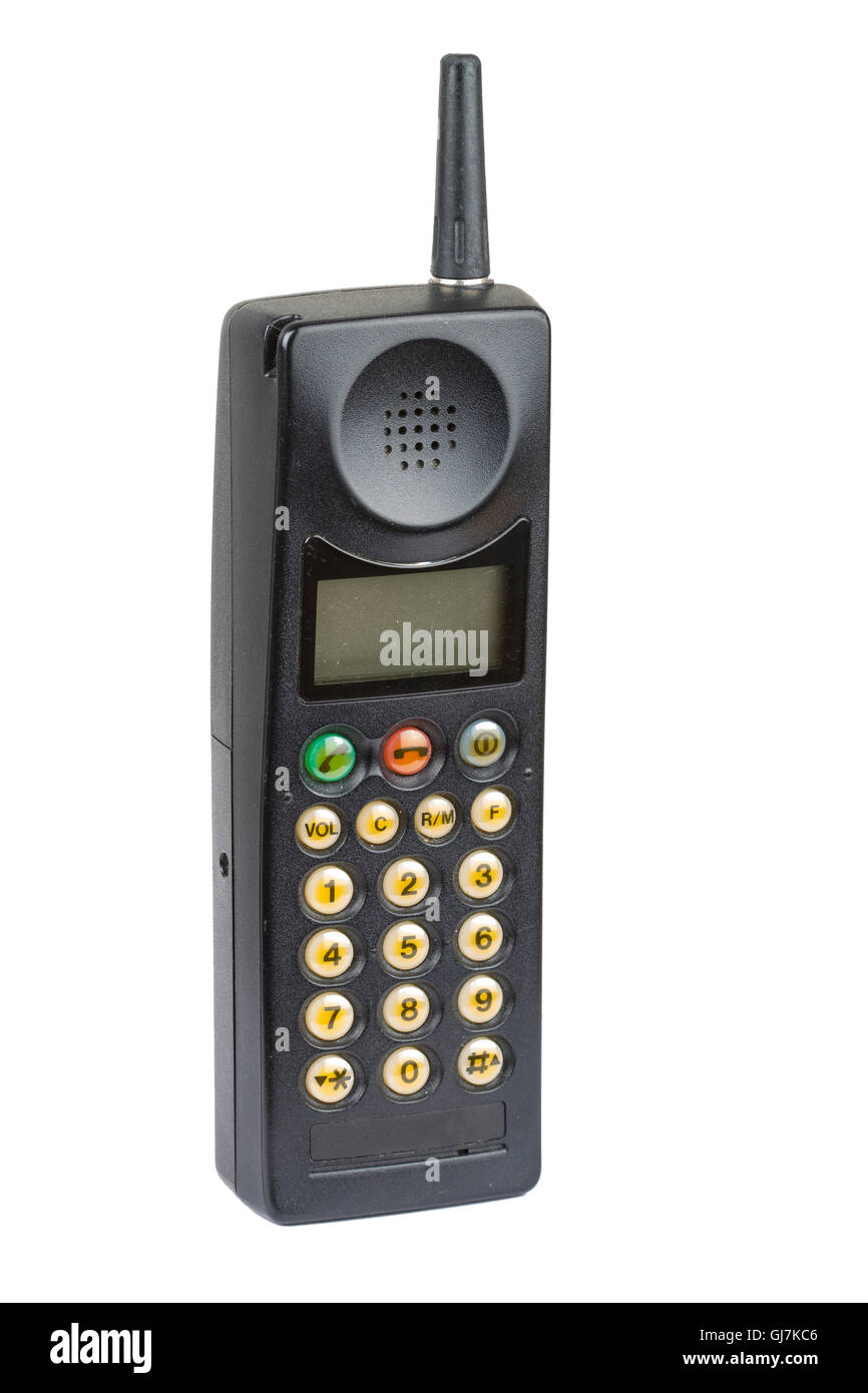 Altmodische schwarz Handy auf einfarbigen Hintergrund Stockfoto