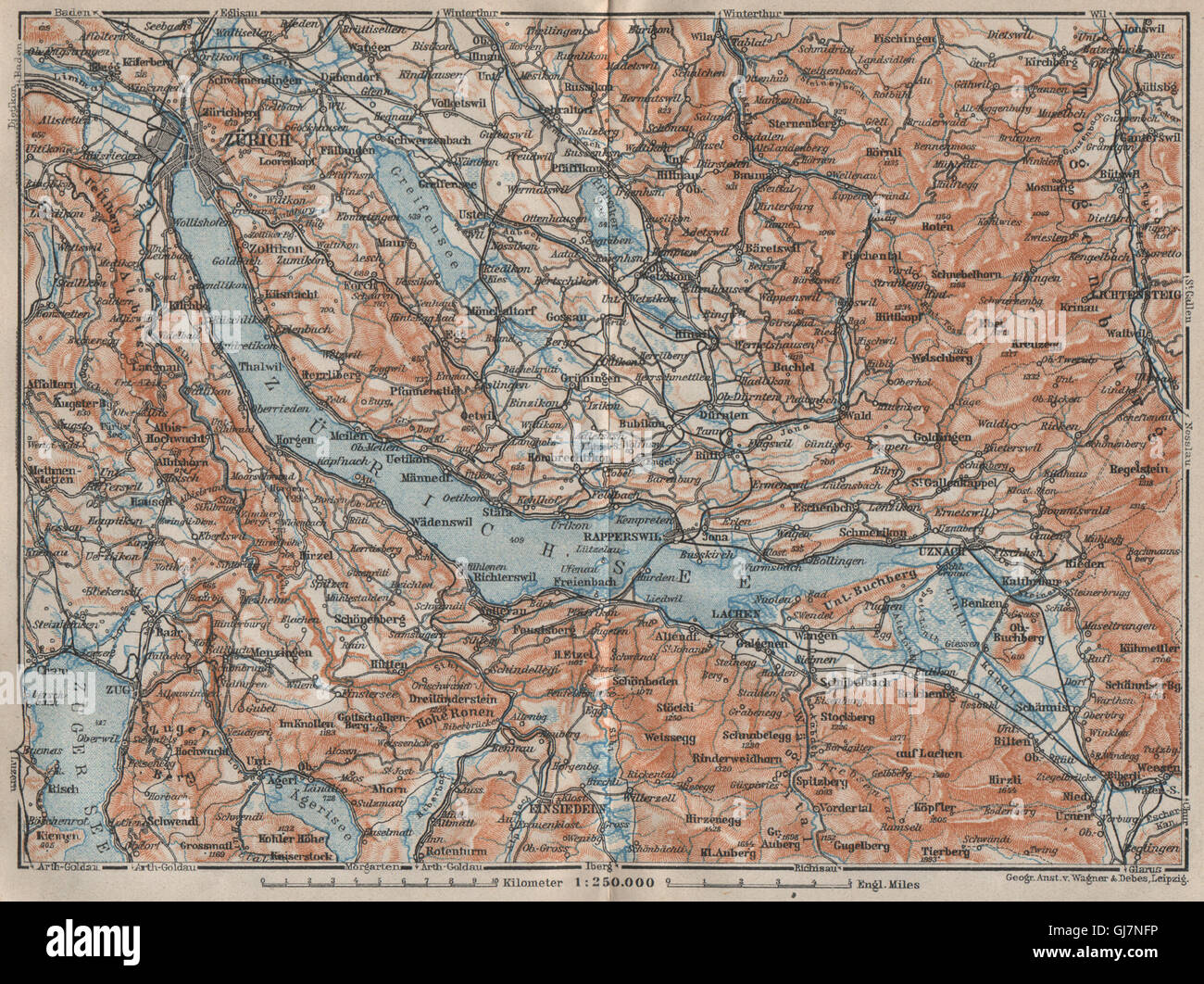 ZÜRICHSEE. Zürcher siehe Lachen Utznach.Topo-Karte. Schweiz Schweiz, 1922 Stockfoto
