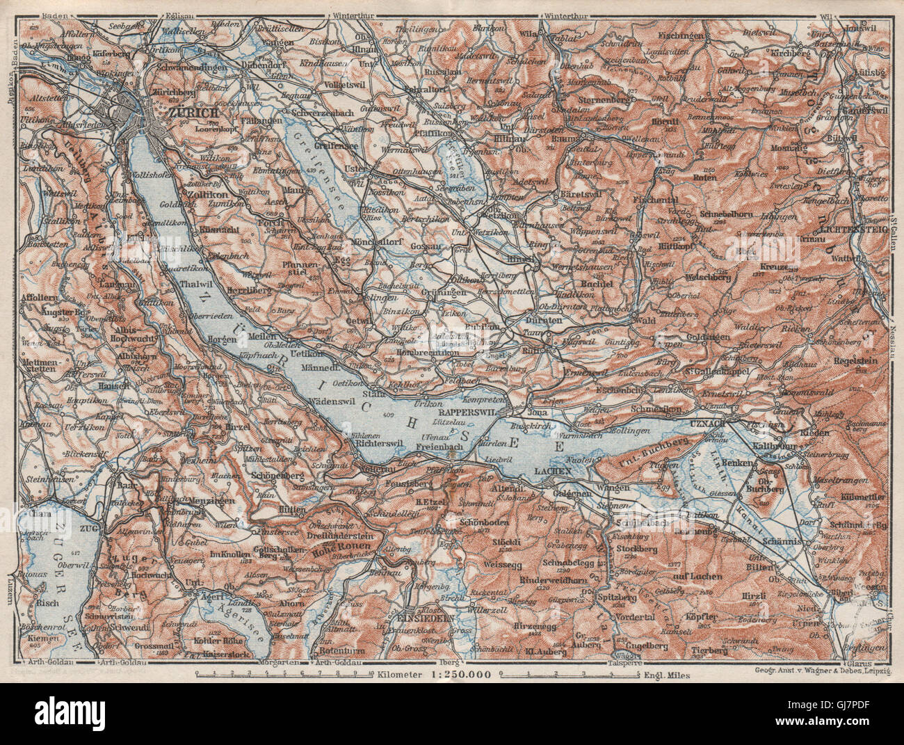 ZÜRICHSEE. Zürcher siehe Lachen Utznach.Topo-Karte. Schweiz Schweiz, 1928 Stockfoto