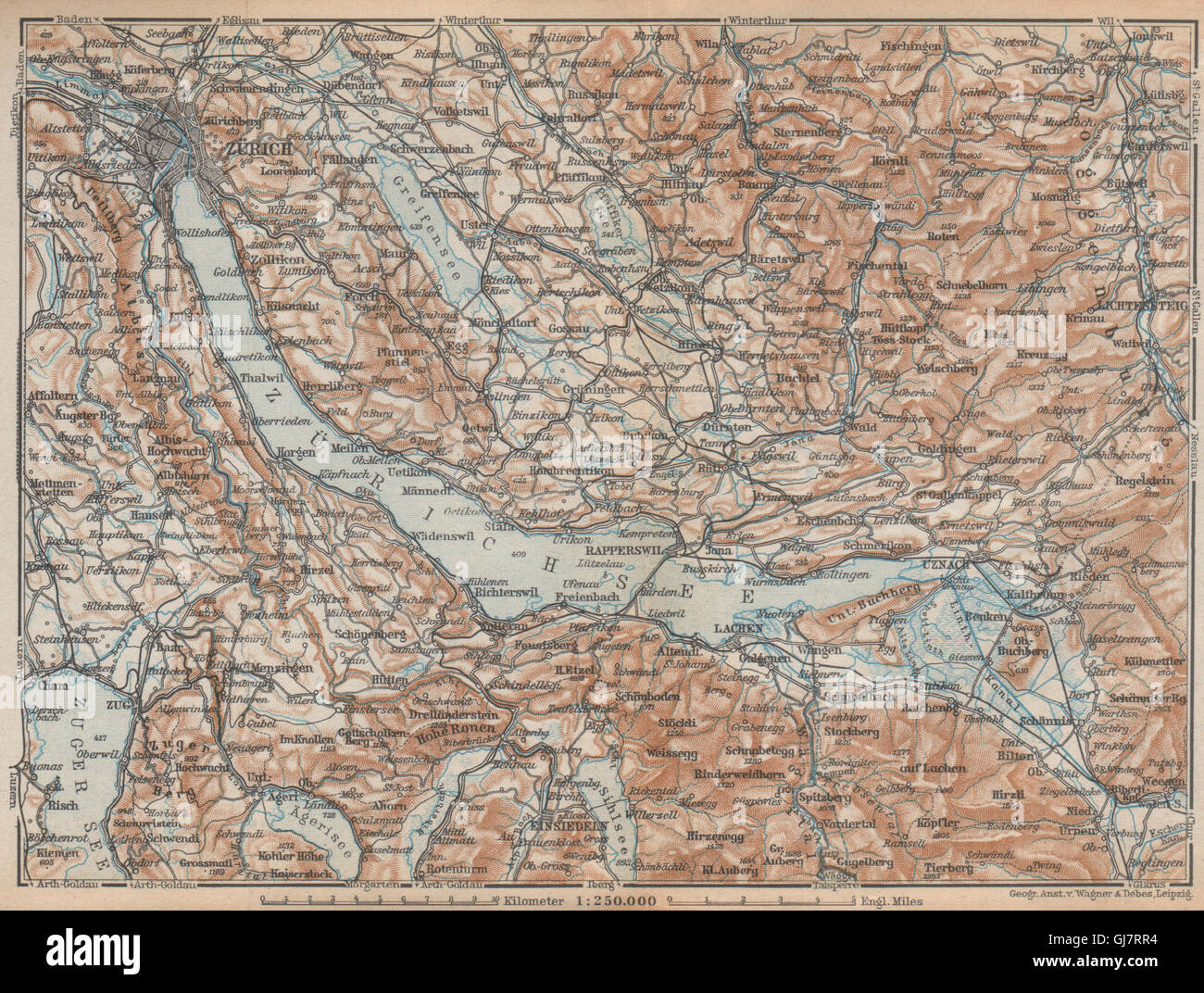 ZÜRICHSEE. Zürcher siehe Lachen Utznach.Topo-Karte. Schweiz Schweiz, 1938 Stockfoto