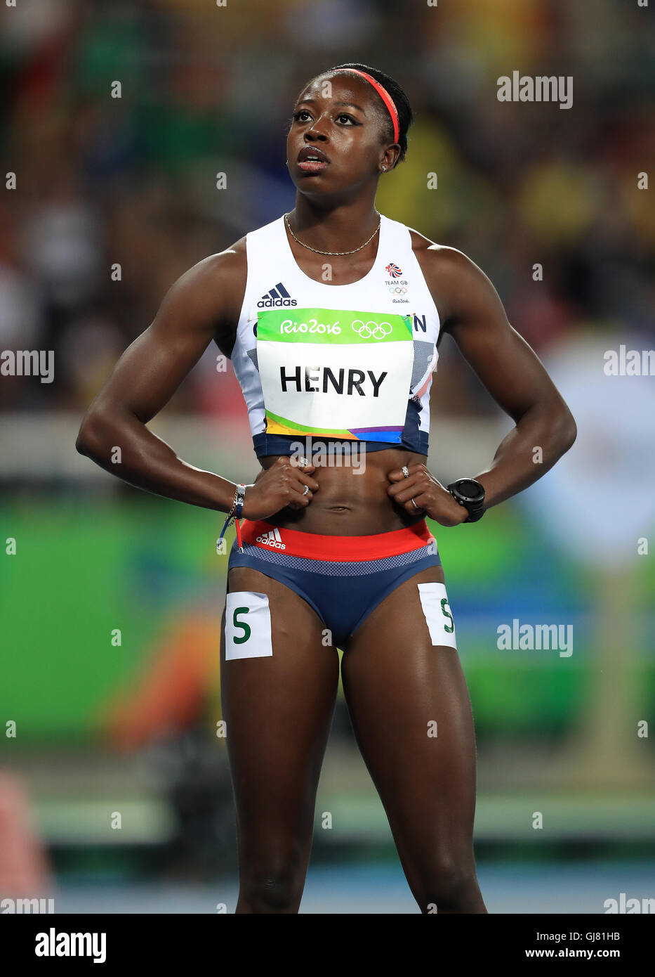 Die britische Desiree Henry reagiert, nachdem sie am achten Tag der Olympischen Spiele in Rio, Brasilien, in ihrem 100-m-Halbfinale der Frauen den vierten Platz belegte. Bilddatum: Samstag, 13. August 2016. Bildnachweis sollte lauten: Mike Egerton/PA Wire. Stockfoto